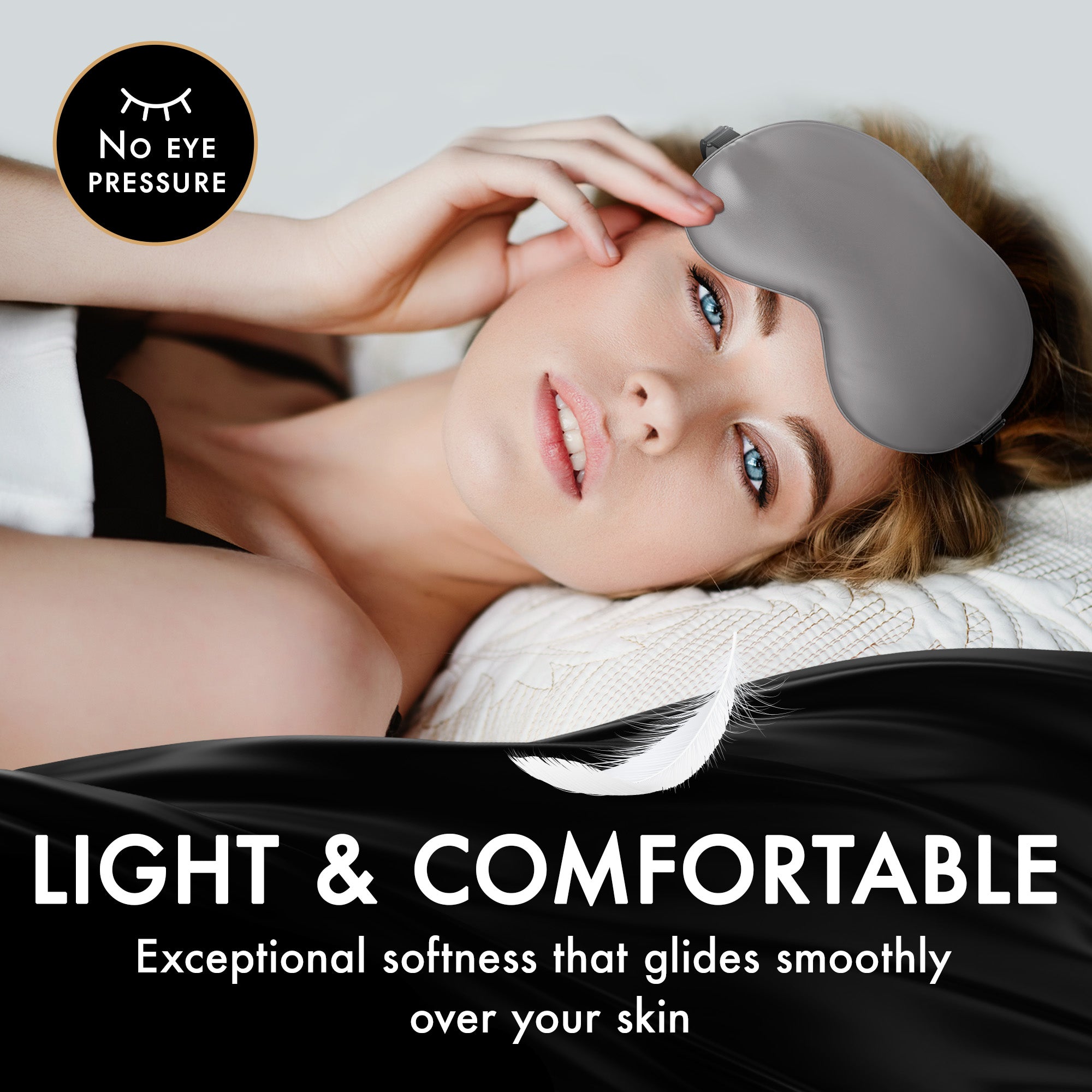 liebesfreunde® Augenmaske aus 100% echter Seide - bequem & weich - Schlafmaske für Frauen und Männer - Augenbinde, grau
