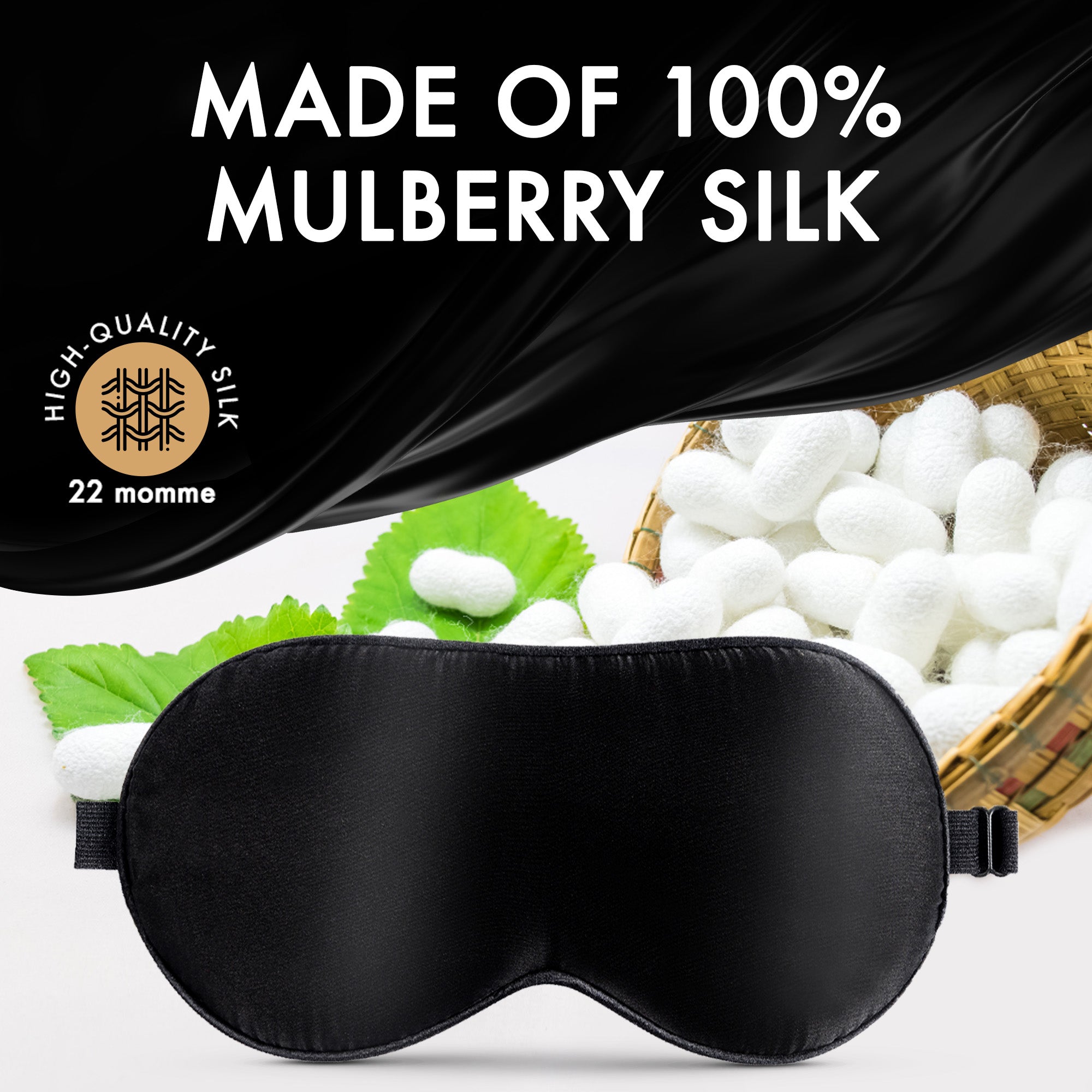 Liebesfreunde Augenmaske aus echter Seide, schwarz