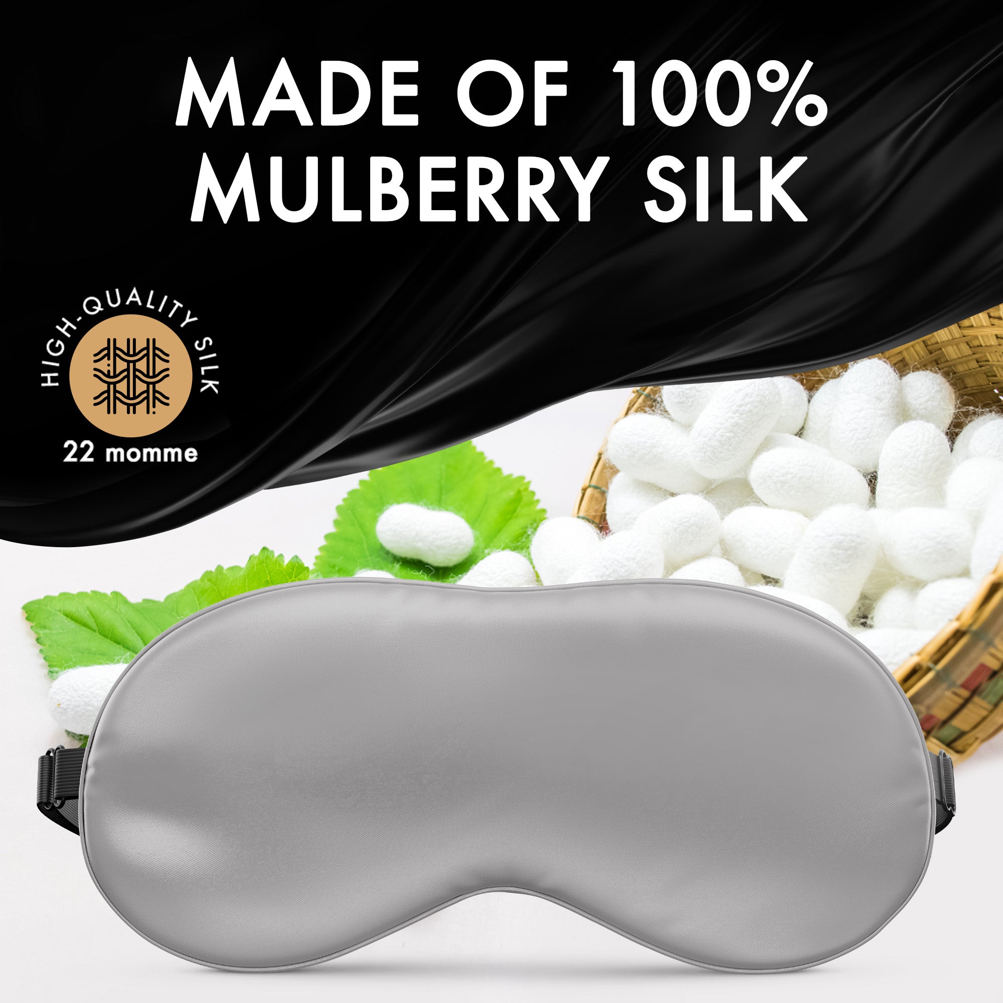 liebesfreunde® Augenmaske aus 100% echter Seide - bequem & weich - Schlafmaske für Frauen und Männer - Augenbinde, grau