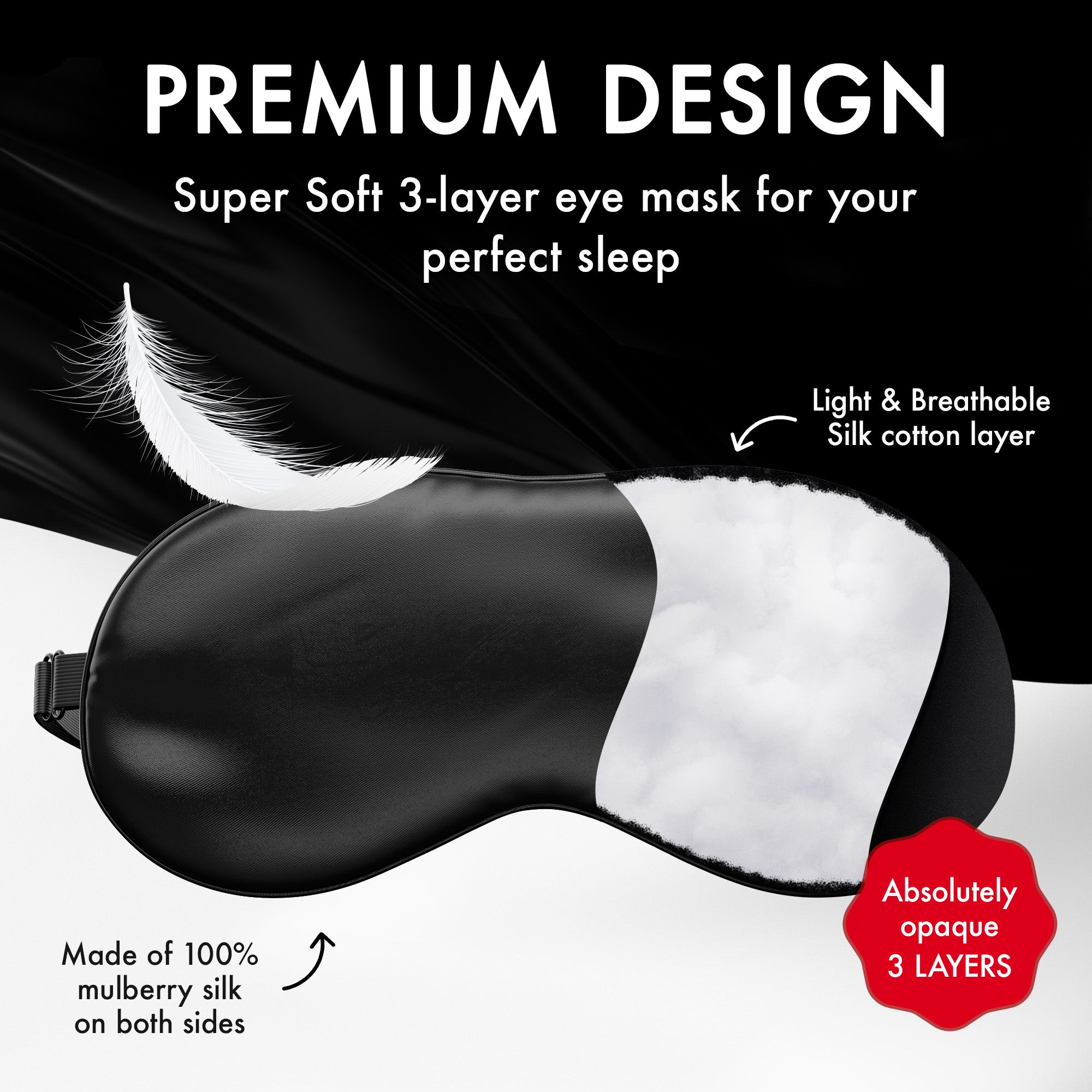 Liebesfreunde Augenmaske aus echter Seide, schwarz