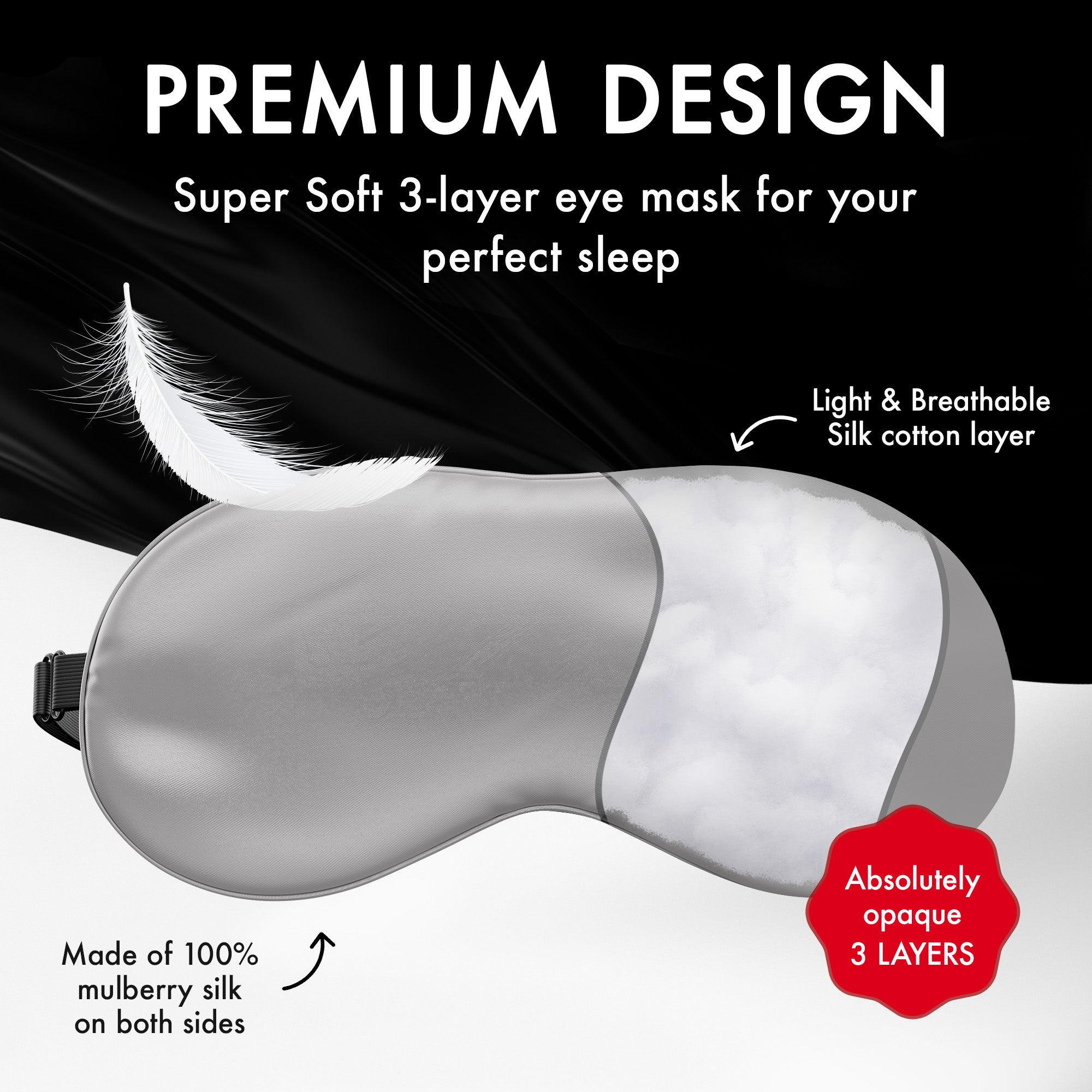 liebesfreunde® Augenmaske aus 100% echter Seide - bequem & weich - Schlafmaske für Frauen und Männer - Augenbinde, grau