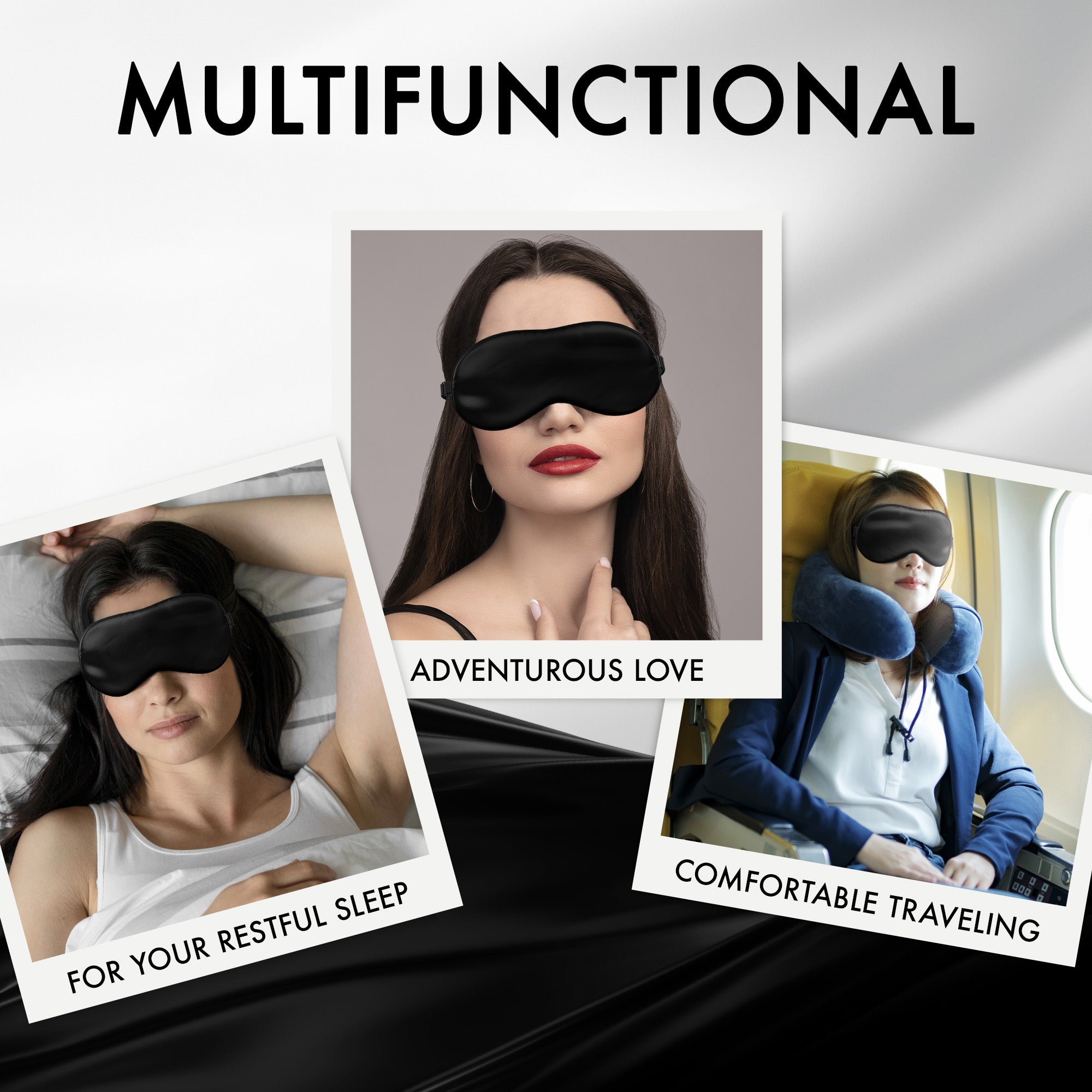 Liebesfreunde Augenmaske aus echter Seide, schwarz