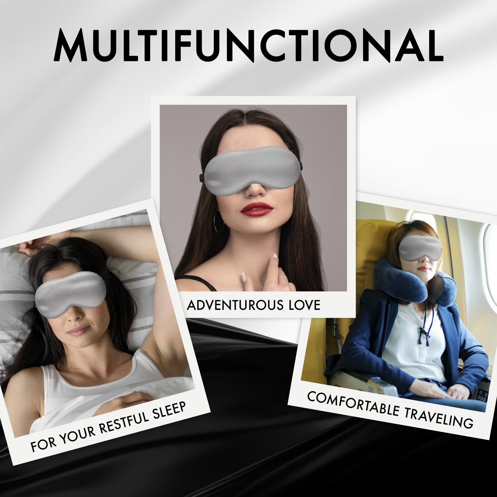 liebesfreunde® Augenmaske aus 100% echter Seide - bequem & weich - Schlafmaske für Frauen und Männer - Augenbinde, grau