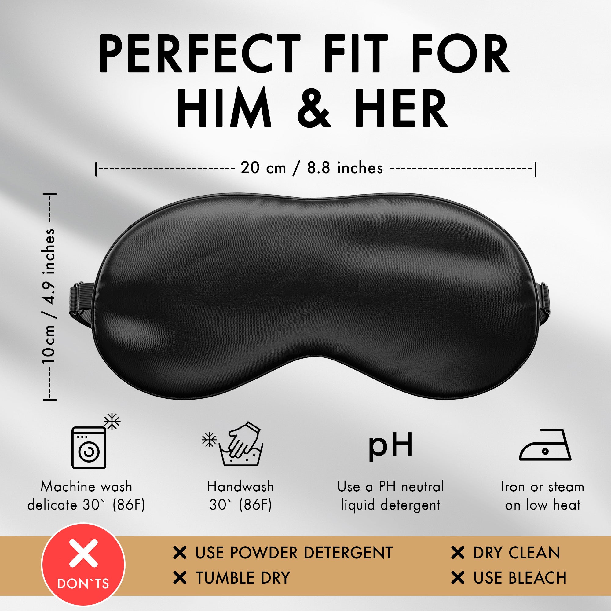 Liebesfreunde Augenmaske aus echter Seide, schwarz