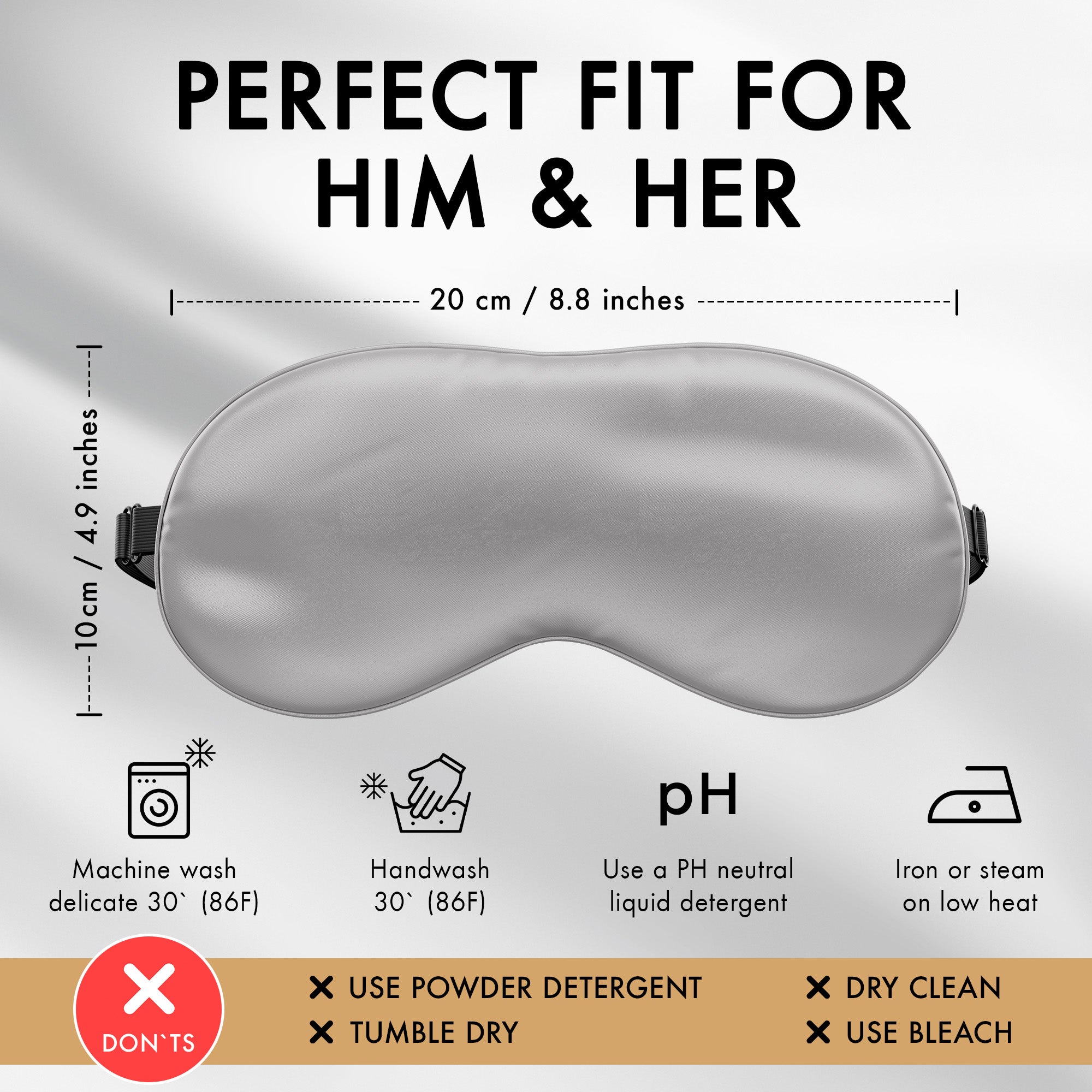 liebesfreunde® Augenmaske aus 100% echter Seide - bequem & weich - Schlafmaske für Frauen und Männer - Augenbinde, grau