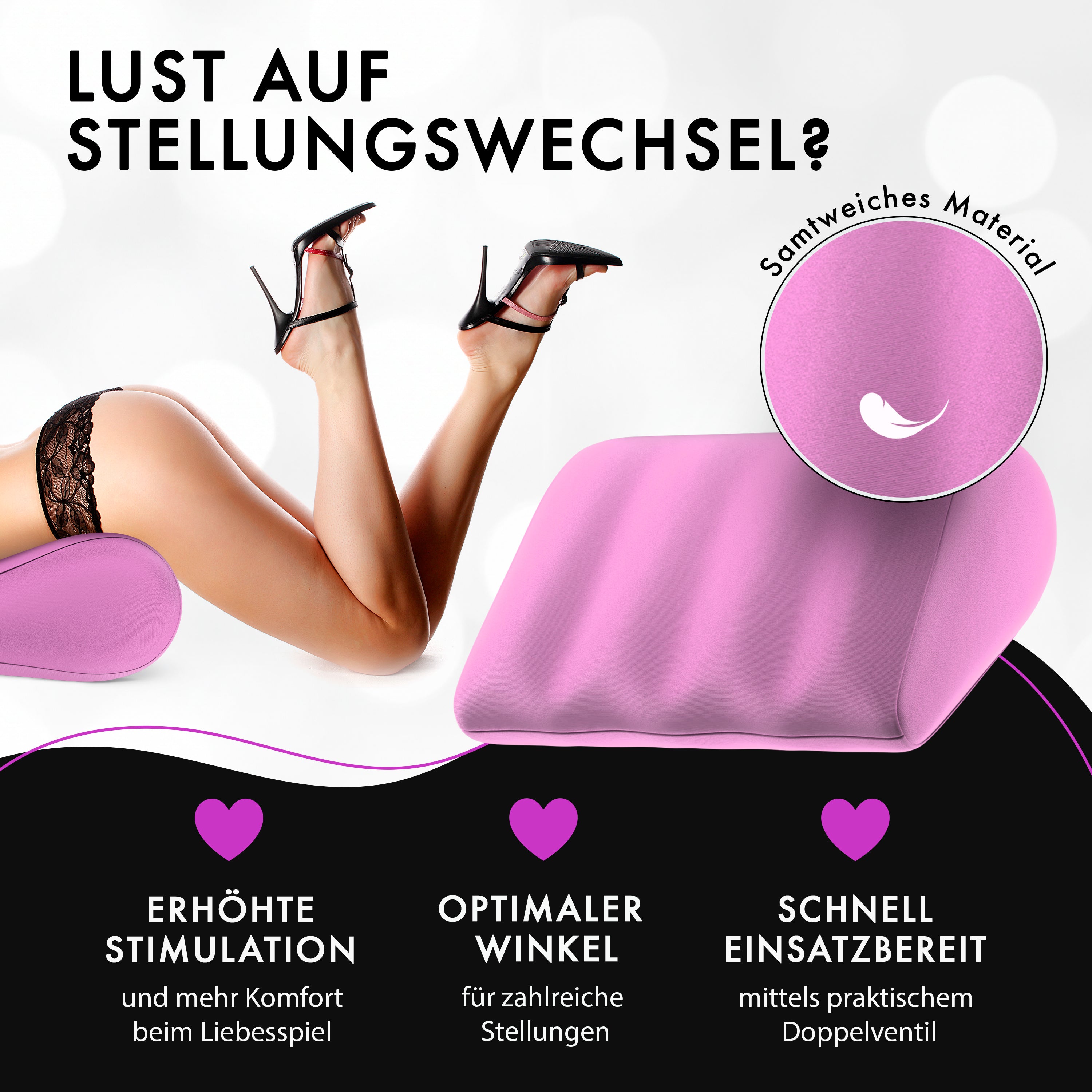 Liebesfreunde Aufblasbares Sexkissen mit Bezug für erotische Stellungen, pink