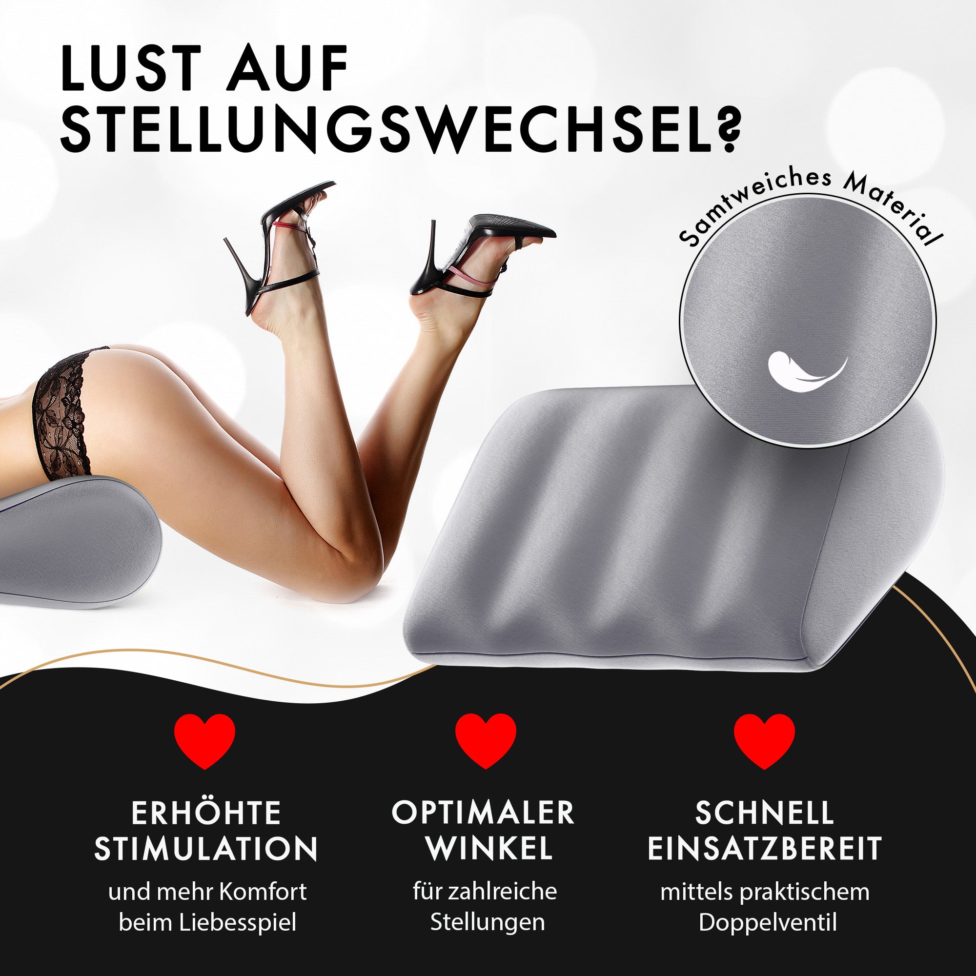 liebesfreunde® Sex-Kissen Lendenkissen - Aufblasbares Liebeskissen für erotische Sexstellungen - Sexspielzeug für Paare, grau