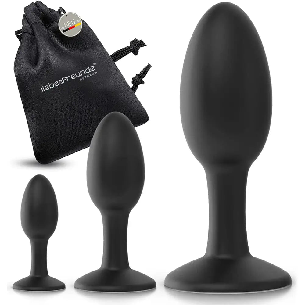 liebesfreunde Analplug für Frauen, Männer - Anal Plug 3 er Set (klein, mittel, groß), Silikon Butt-Plug Sex Spielzeug für Paare Schwarz