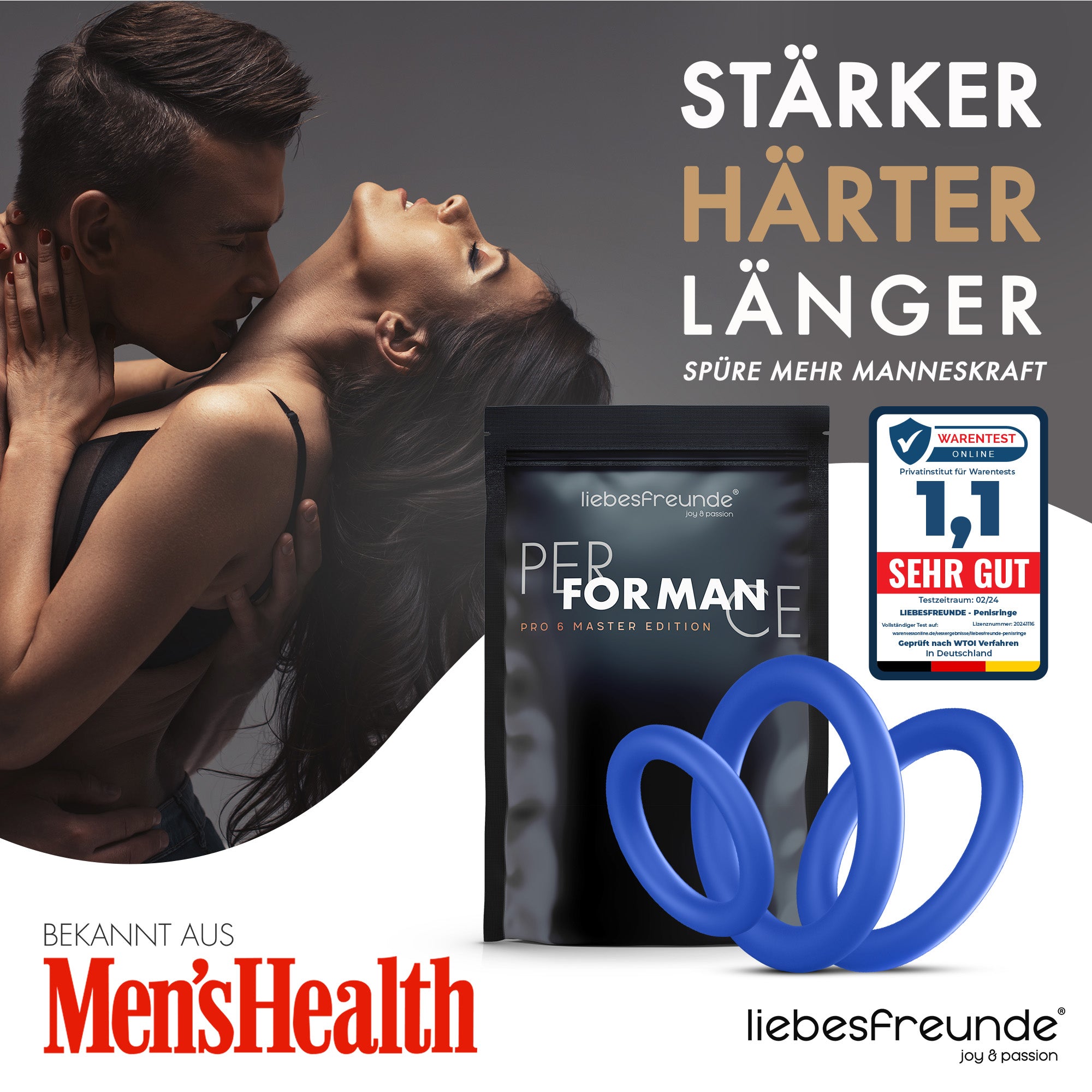 liebesfreunde® Silikon Penisringe Sex Spielzeug für Männer - Cockring Sexspielzeug für den Mann (blau)
