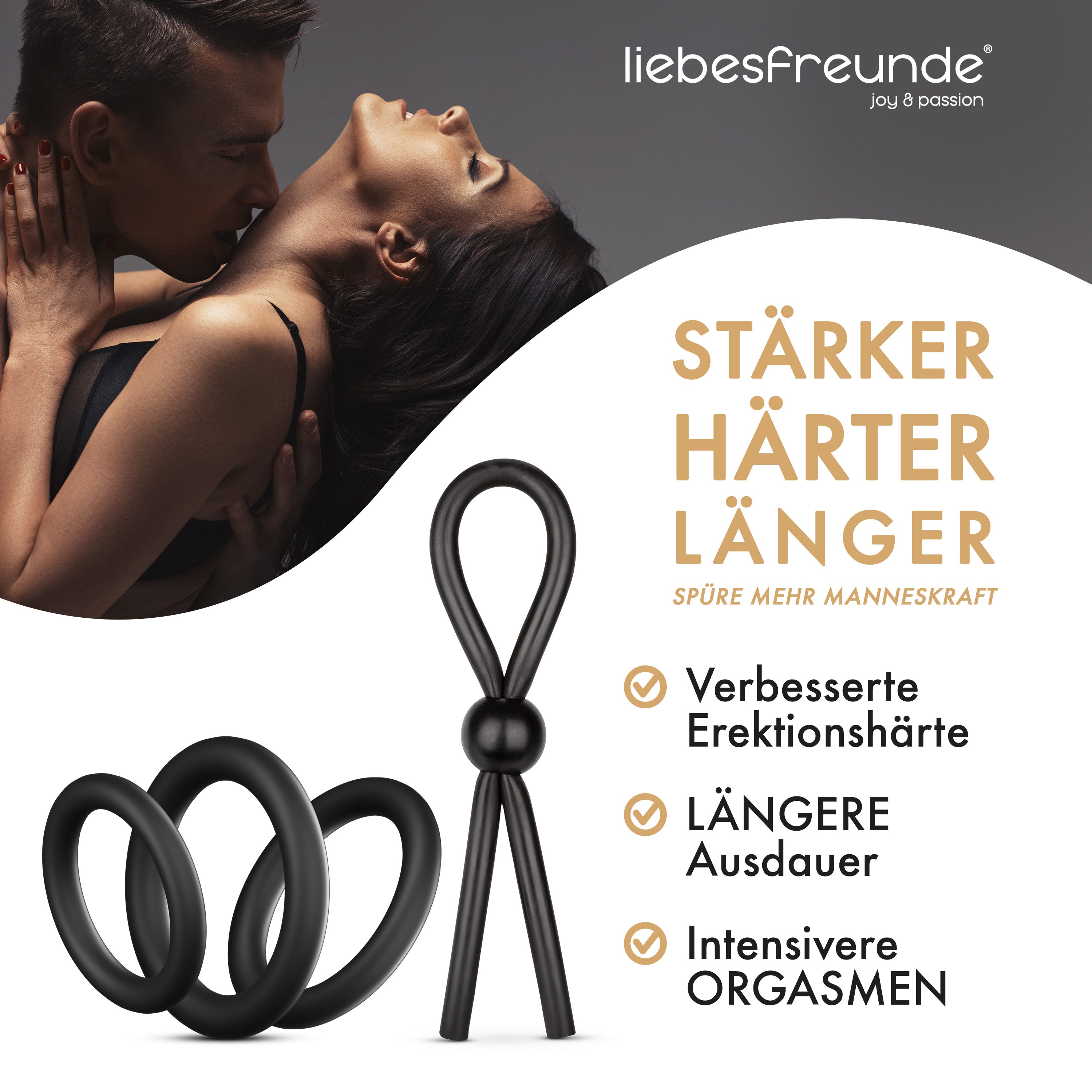 liebesfreunde® Cockring Set für Männer - Silikon Penisring Hodenring & Penisschlaufe - Sexspielzeug für Paare zur Potenzsteigerung