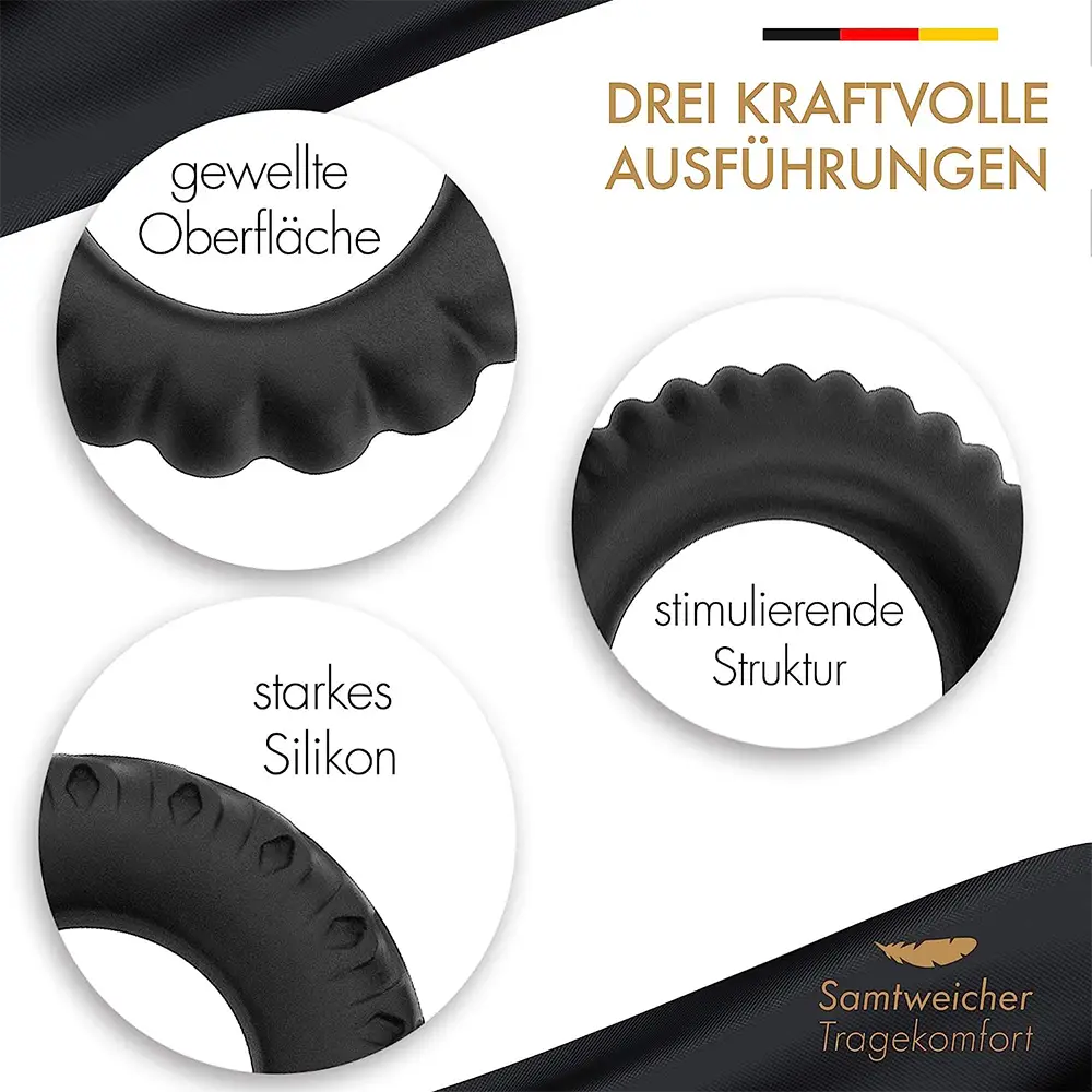 liebesfreunde® Cockring Penisring Silikon Set - Penisringe für Männer zur Verzögerung der Ejakulation und eine harte Erektion - Pleasure Ring Sexspielzeug schwarz