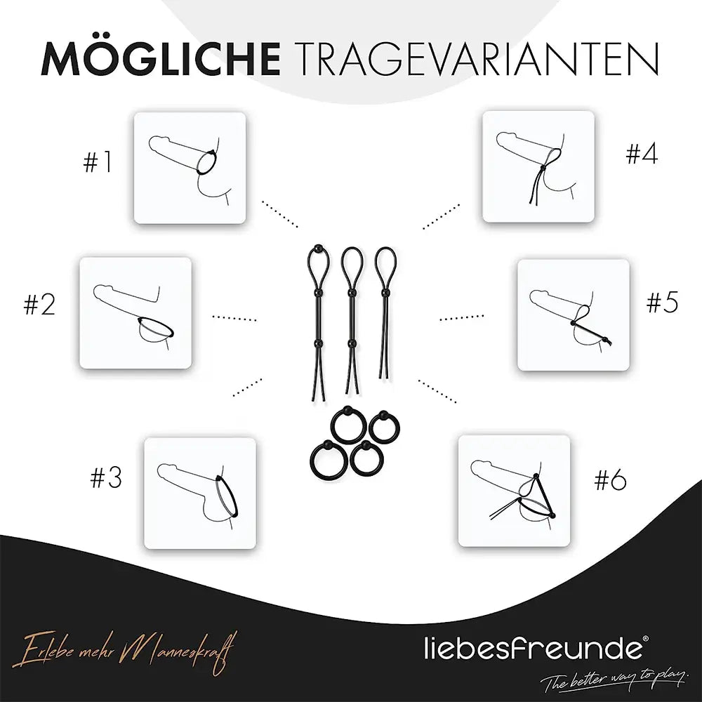 liebesfreunde® Eichelringe und Penisschlaufen mit Stimulationskugeln - Penisring Cockring Sexspielzeug für Paare für extrem Sex Schwarz