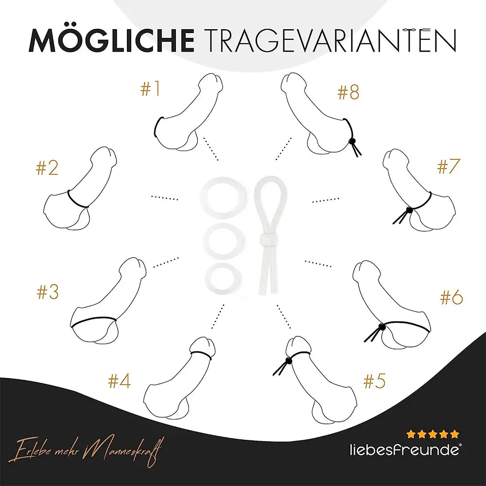 liebesfreunde® Penisring Set für Männer - Cockringe + verstellbare Penisschlaufe I Sextoy-Set für eine starke Erektion