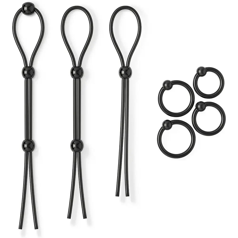 liebesfreunde® Eichelringe und Penisschlaufen mit Stimulationskugeln - Penisring Cockring Sexspielzeug für Paare für extrem Sex Schwarz