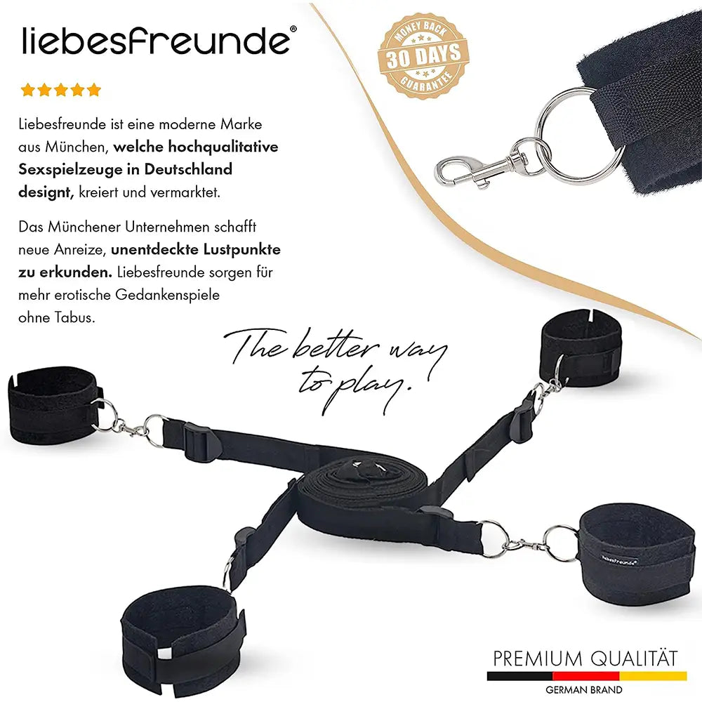 liebesfreunde® Bondage-Set Bett Fesseln Sex-Spielzeug für Paare I Extrem stabiles BDSM Fesselset mit Bettfesseln, Handschellen, Augenbinde