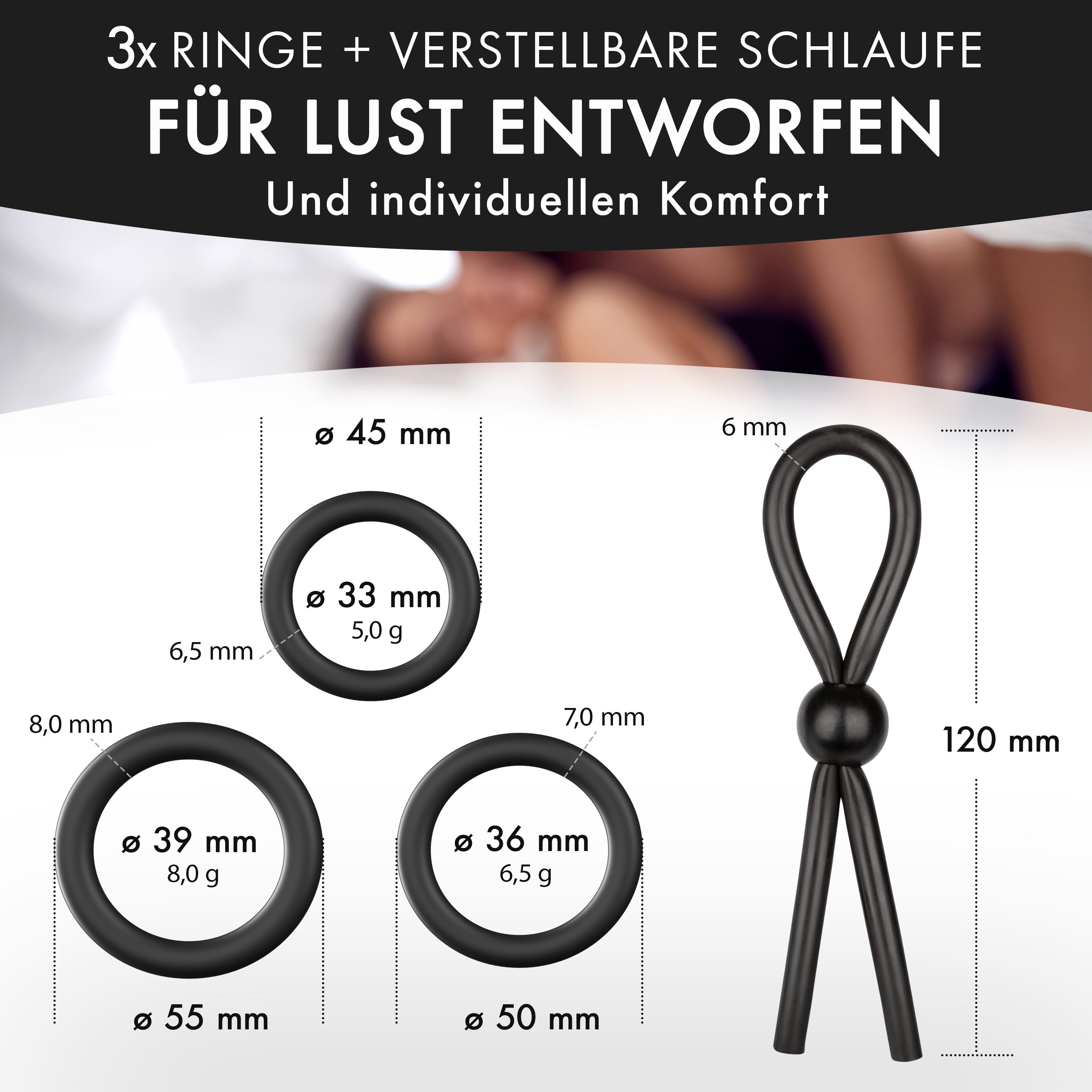 liebesfreunde® Cockring Set für Männer - Silikon Penisring Hodenring & Penisschlaufe - Sexspielzeug für Paare zur Potenzsteigerung