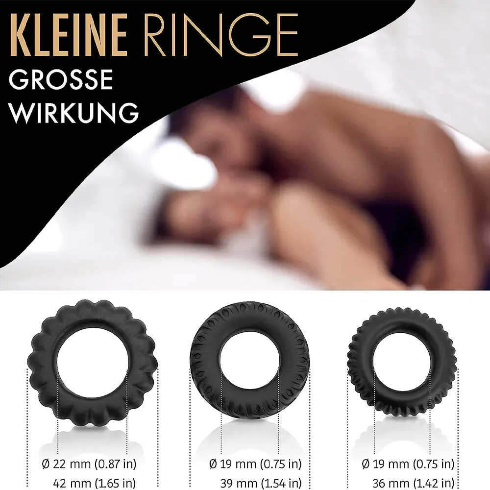 liebesfreunde® Cockring Penisring Silikon Set - Penisringe für Männer zur Verzögerung der Ejakulation und eine harte Erektion - Pleasure Ring Sexspielzeug schwarz