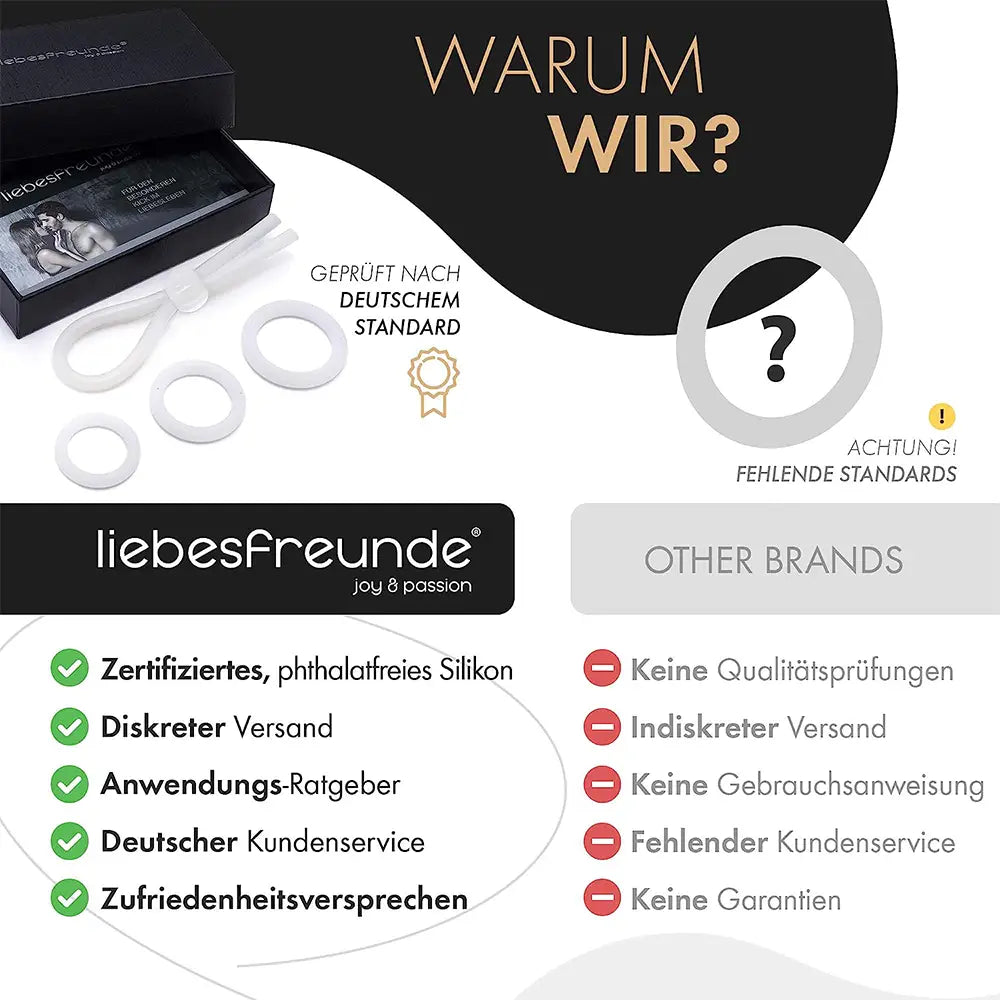liebesfreunde® Penisring Set für Männer - Cockringe + verstellbare Penisschlaufe I Sextoy-Set für eine starke Erektion