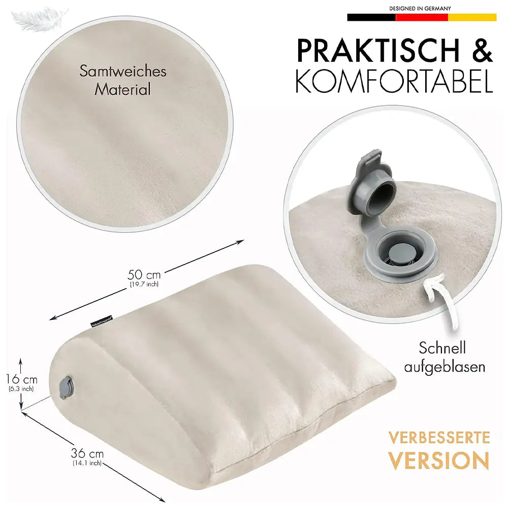 liebesfreunde® Sexkissen mit Bezug, aufblasbar - Praktisches Liebeskissen, Sex Kissen, beige