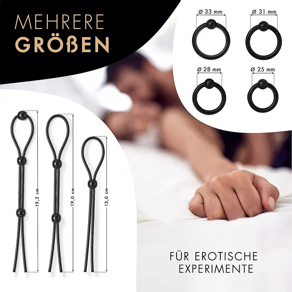 liebesfreunde® Eichelringe und Penisschlaufen mit Stimulationskugeln - Penisring Cockring Sexspielzeug für Paare für extrem Sex Schwarz
