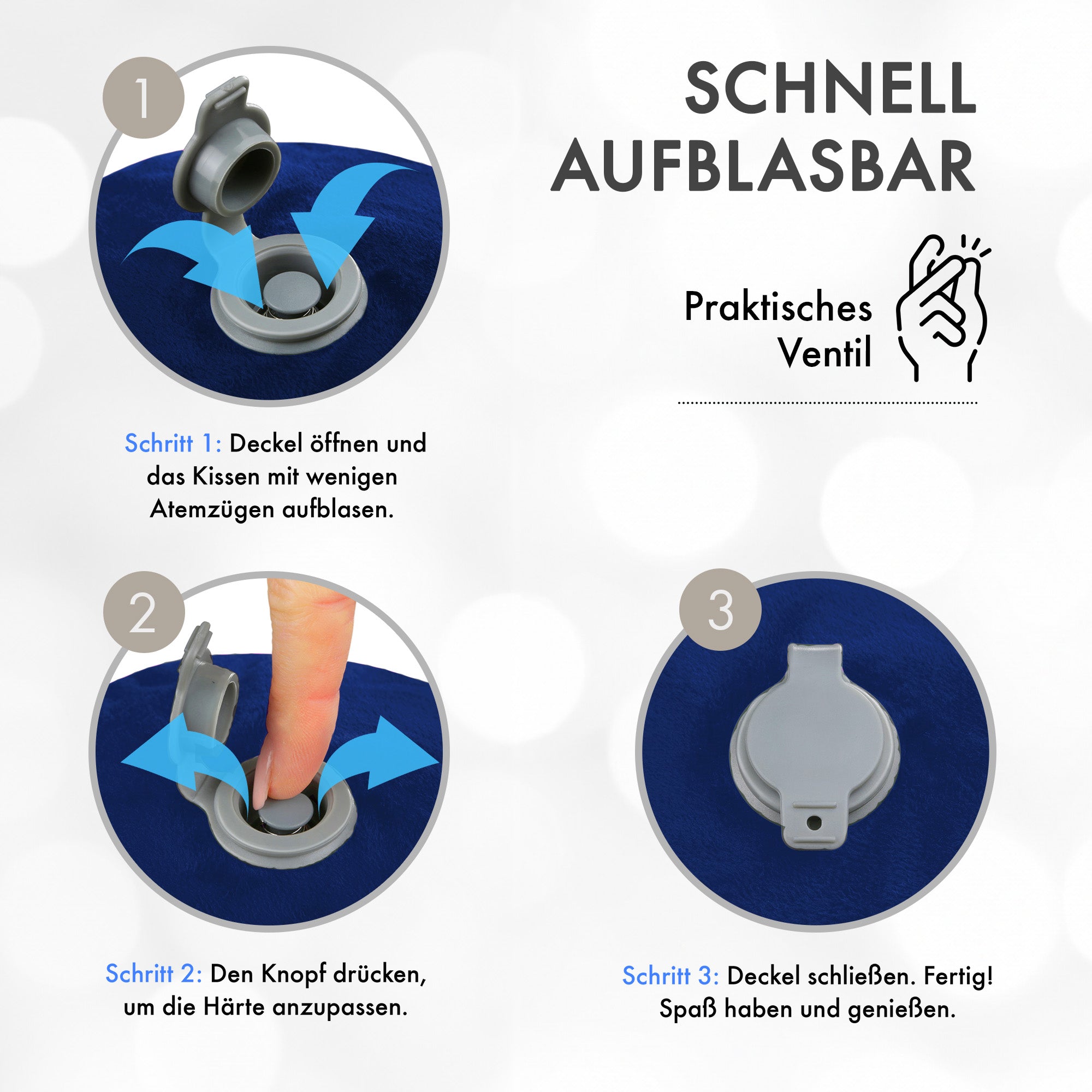 Liebesfreunde Sexkissen mit Velour für erotische Stellungen, aufblasbar, blau