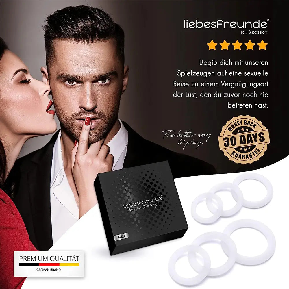 liebesfreunde® Penisring Set - Silikon Cockringe Hodenringe für Männer für eine extrem starke Erektion (transparent)