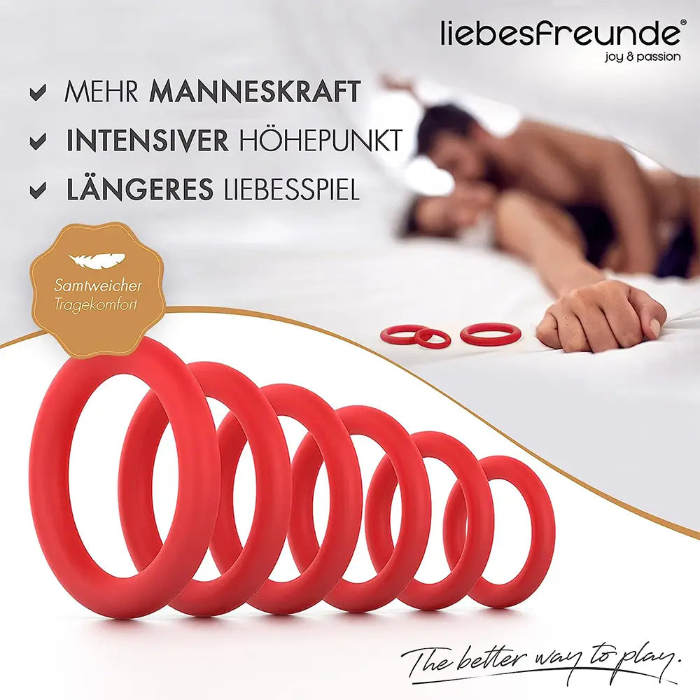 liebesfreunde® Penisring Set - Cockringe für Männer aus Silikon - Sextoy-Set für Paare zur Steigerung der Potenz (rot)