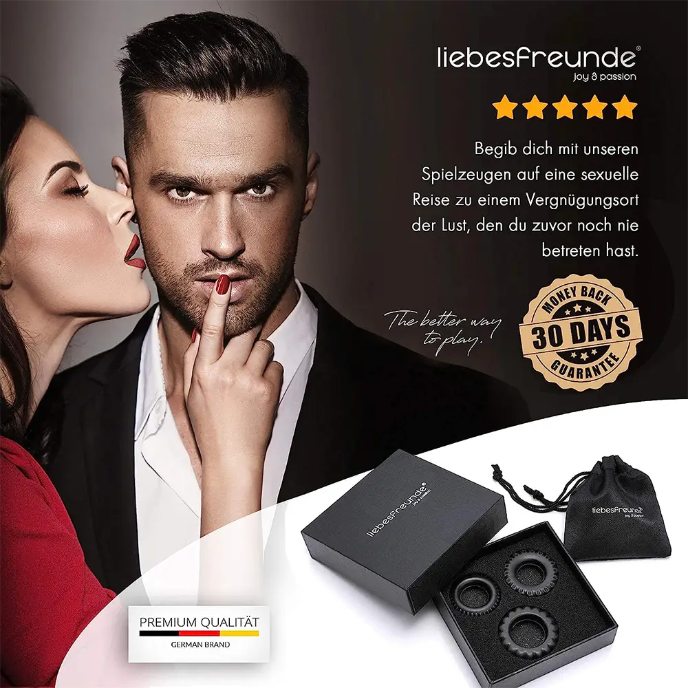 liebesfreunde® Cockring Penisring Silikon Set - Penisringe für Männer zur Verzögerung der Ejakulation und eine harte Erektion - Pleasure Ring Sexspielzeug schwarz
