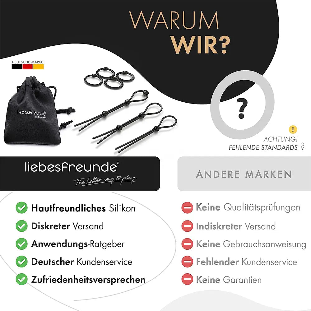liebesfreunde® Eichelringe und Penisschlaufen mit Stimulationskugeln - Penisring Cockring Sexspielzeug für Paare für extrem Sex Schwarz