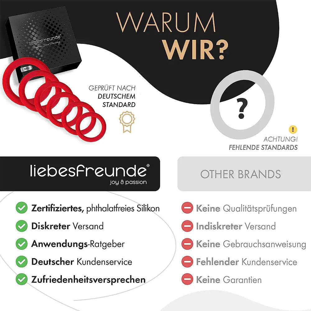 liebesfreunde® Penisring Set - Cockringe für Männer aus Silikon - Sextoy-Set für Paare zur Steigerung der Potenz (rot)