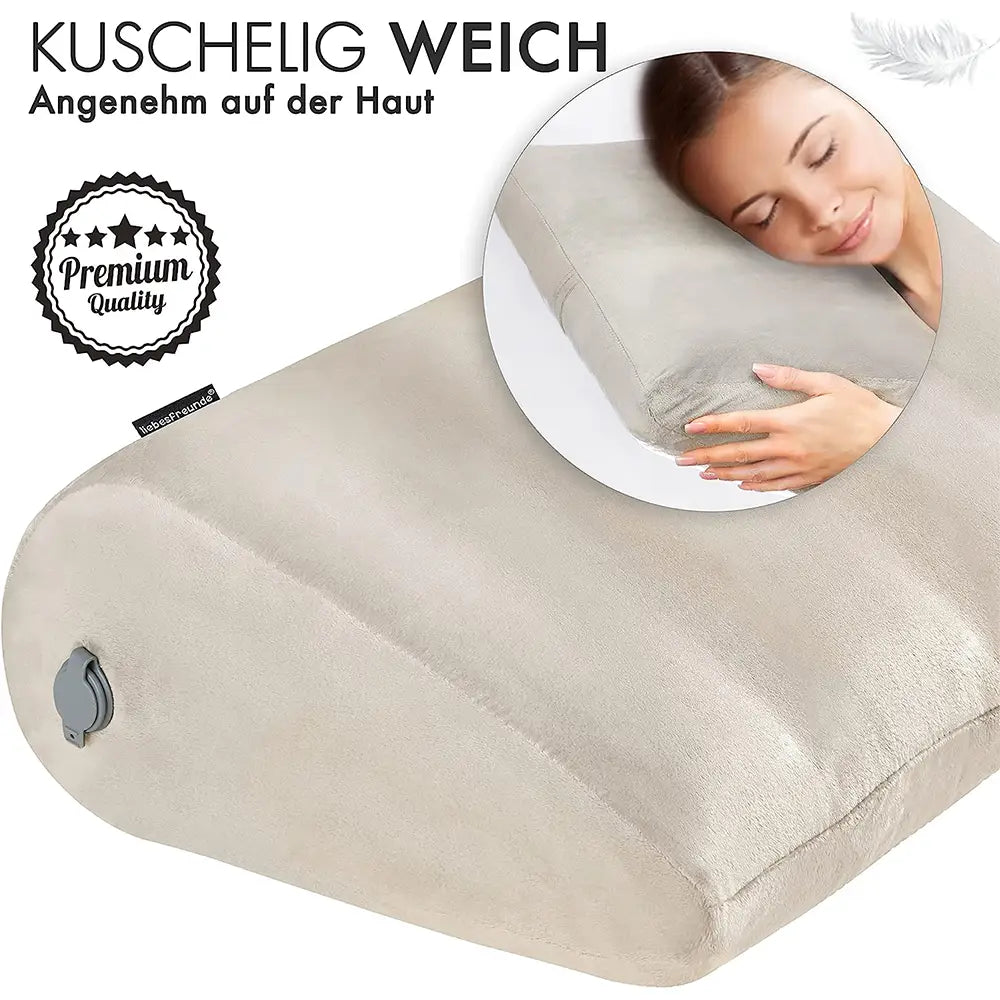 liebesfreunde® Sexkissen mit Bezug, aufblasbar - Praktisches Liebeskissen, Sex Kissen, beige