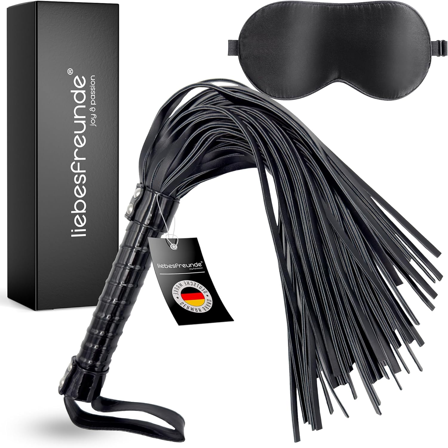 liebesfreunde® Sex Peitsche – Flogger BDSM Spielzeug, hart und weich anwendbar, inkl. Augenbinde