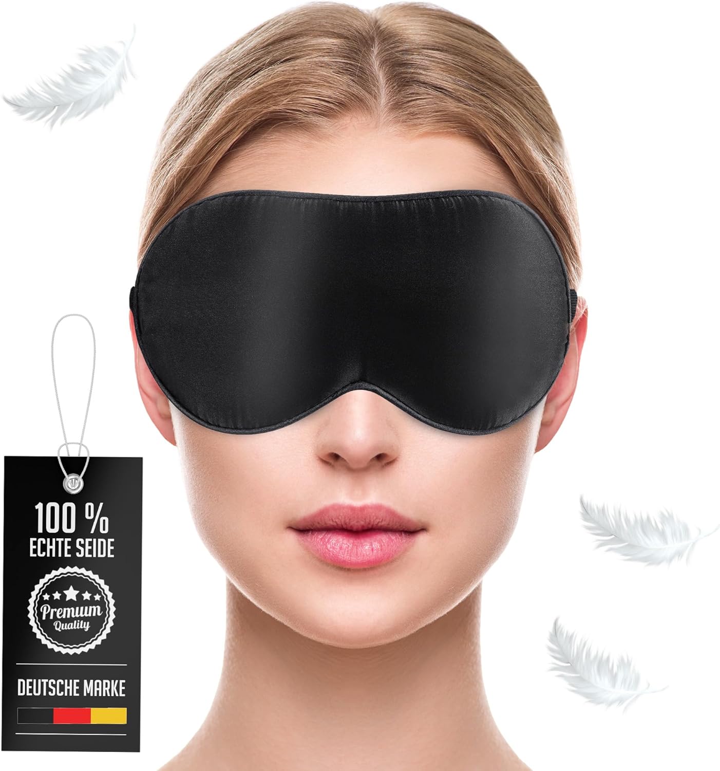 Liebesfreunde Augenmaske aus echter Seide, schwarz