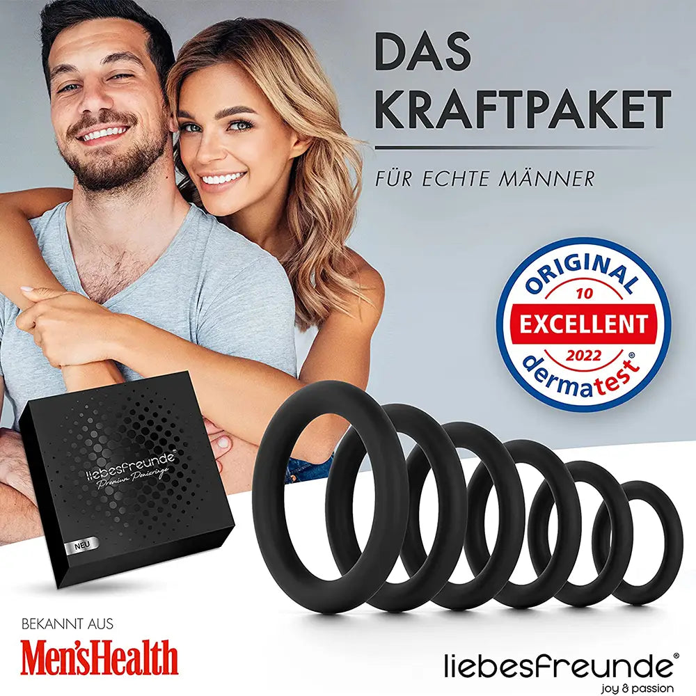 liebesfreunde® Penisring Set - Cockring Sexspielzeug für Paare zur Potenzsteigerung (schwarz)