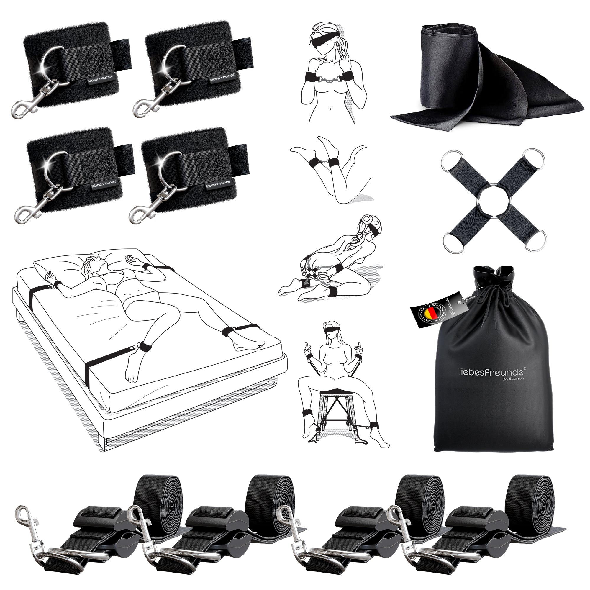 Liebesfreunde Bondage Bettfessel-Set inkl. Augenbinde Modell Easyfix