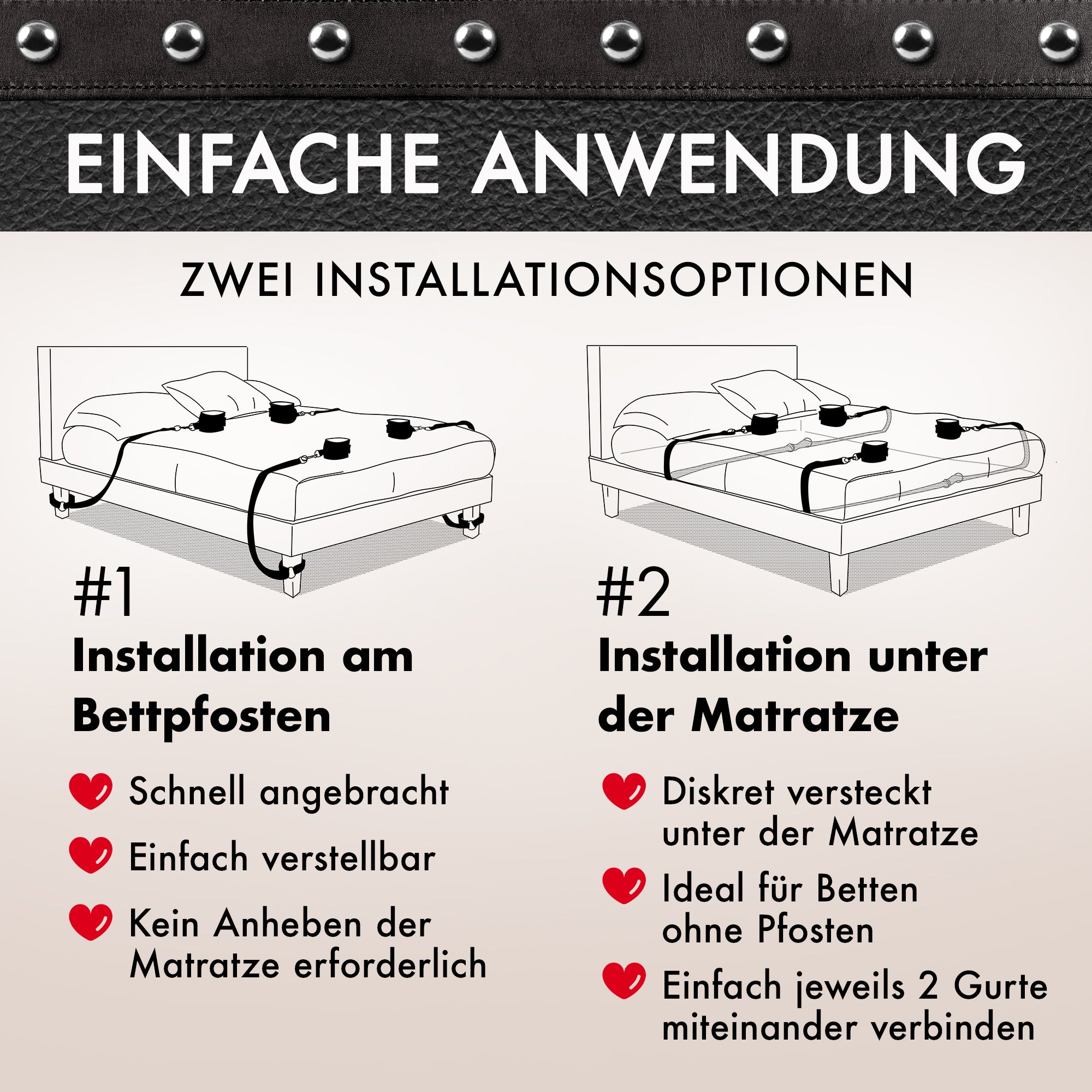 Liebesfreunde Bondage Bettfessel-Set inkl. Augenbinde Modell Easyfix
