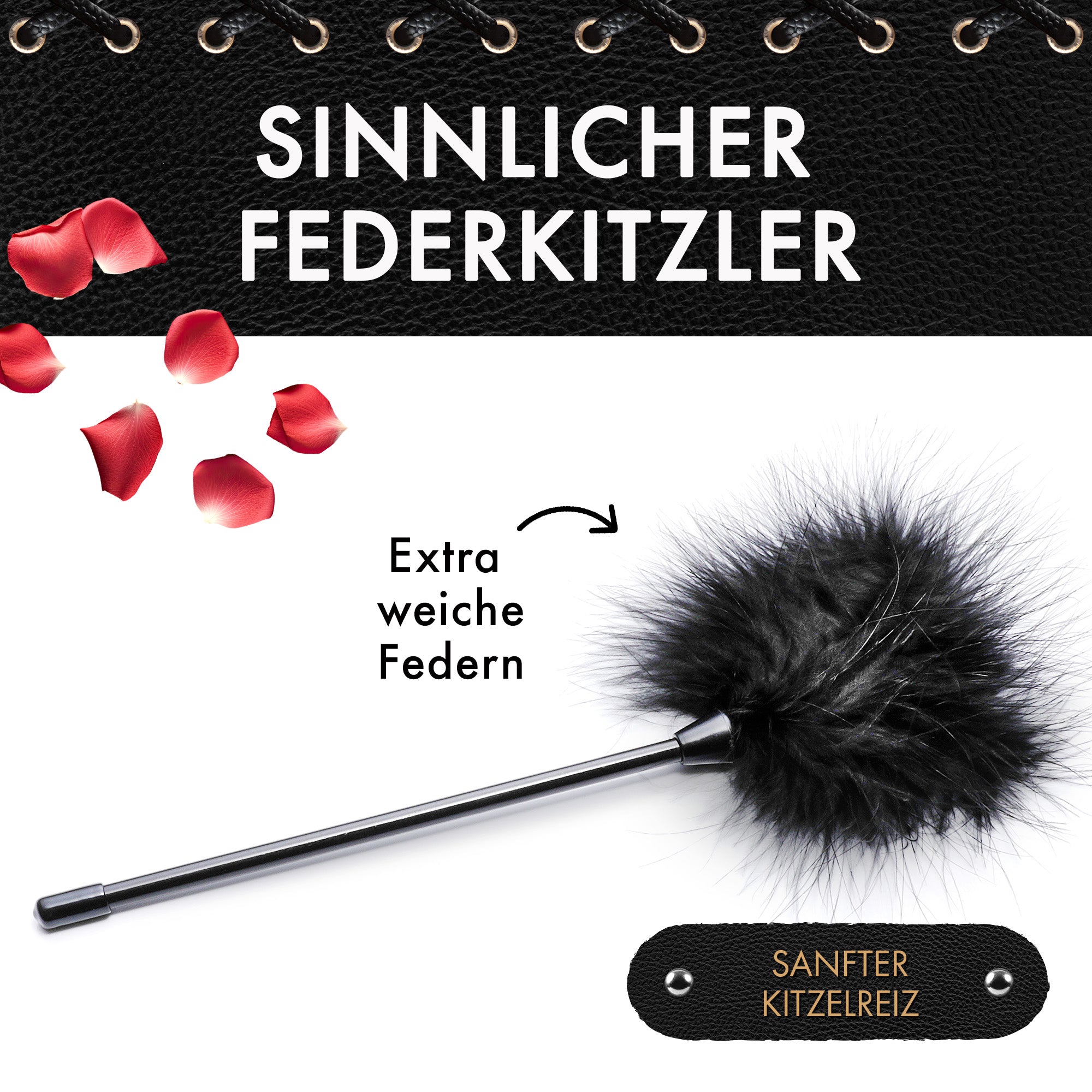 Liebesfreunde® Federkitzler für sinnliche Sexspiele - Kleiner Sex Feder Puschel zum Streicheln und Verwöhnen I Bondage Zubehör, BDSM Sexspielzeug für Paare