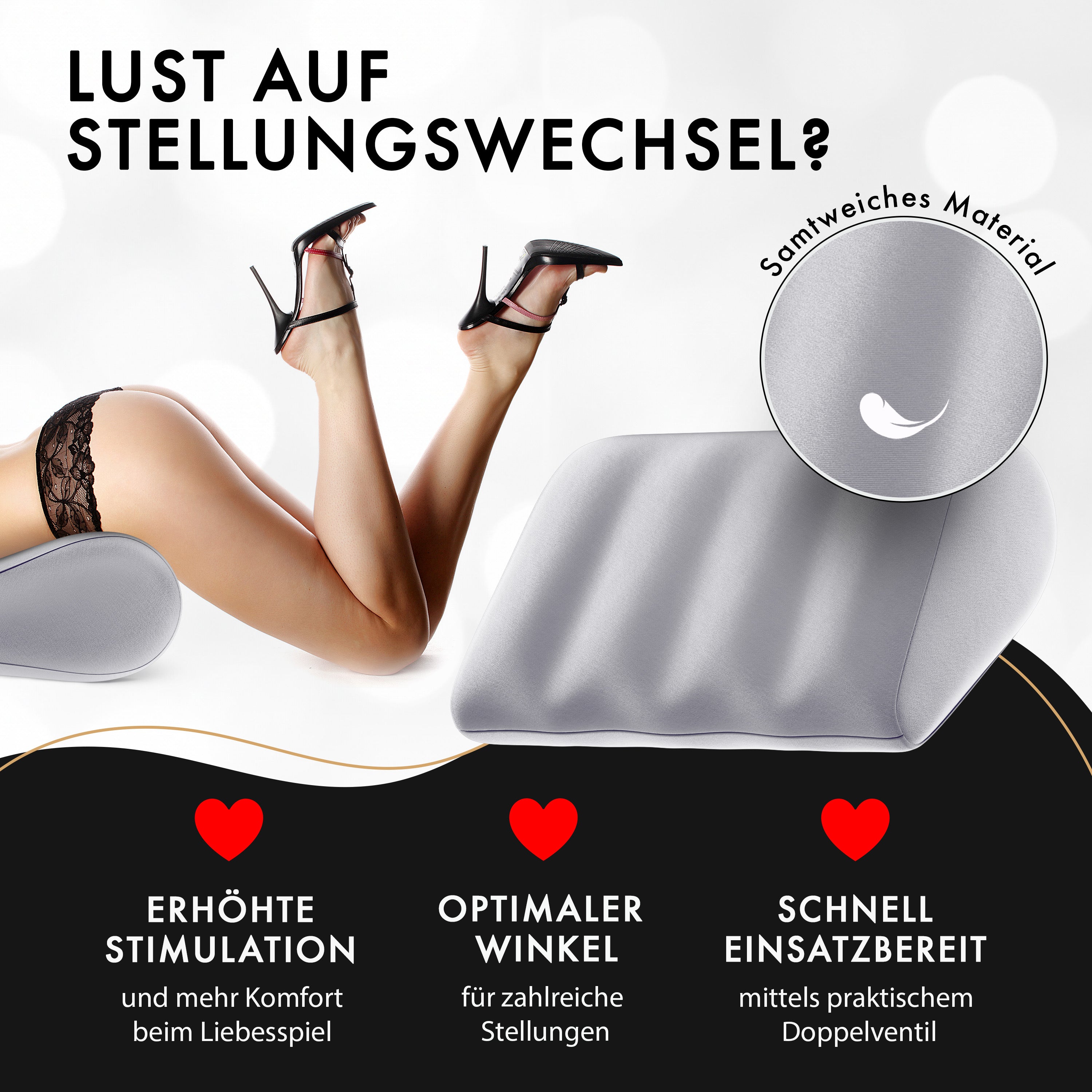 liebesfreunde® Sexkissen für Paare aufblasbar - Sex Kissen mit Bezug I Keilkissen Lendenkissen, hellgrau