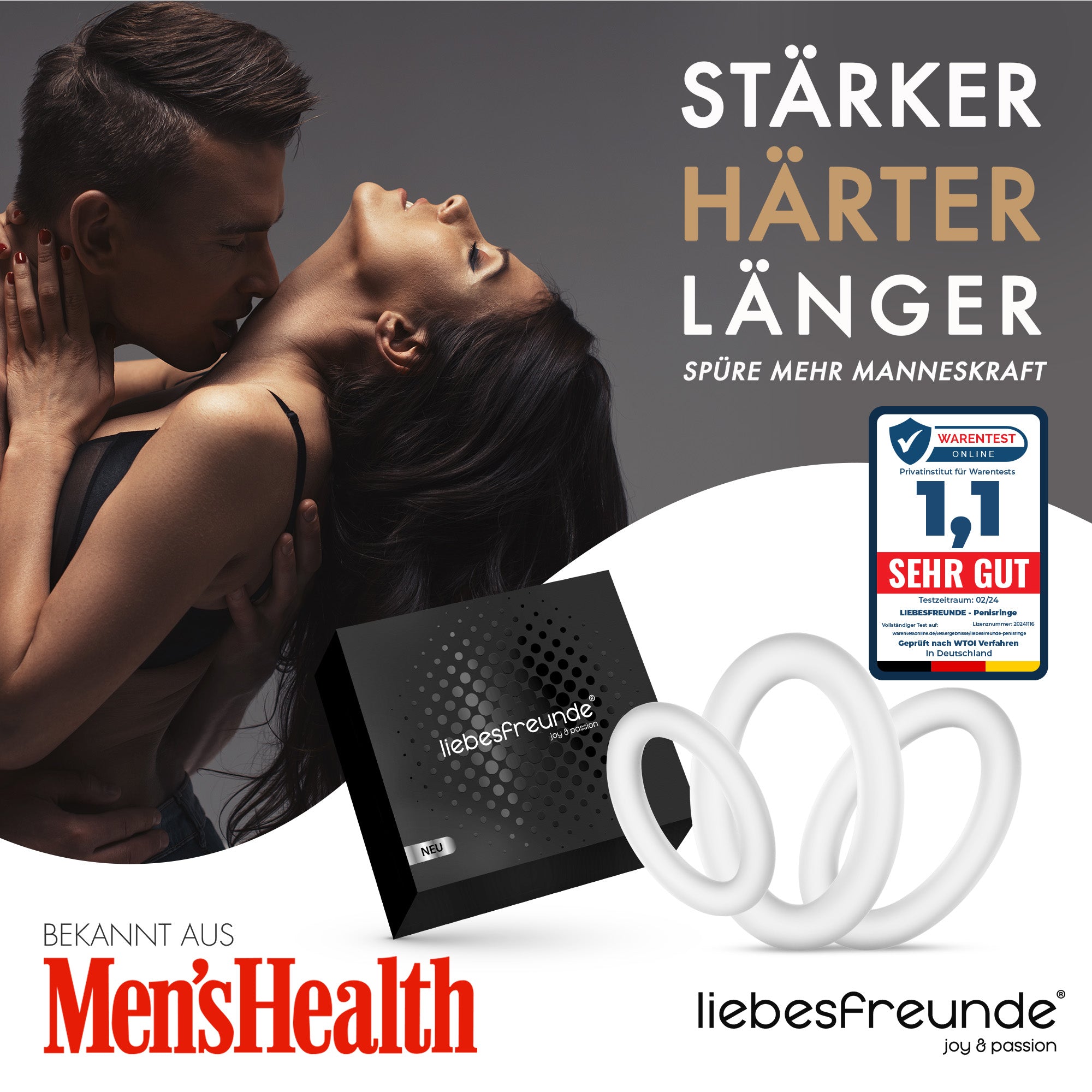 liebesfreunde® Penisring Set - Silikon Cockringe Hodenringe für Männer für eine extrem starke Erektion (transparent)