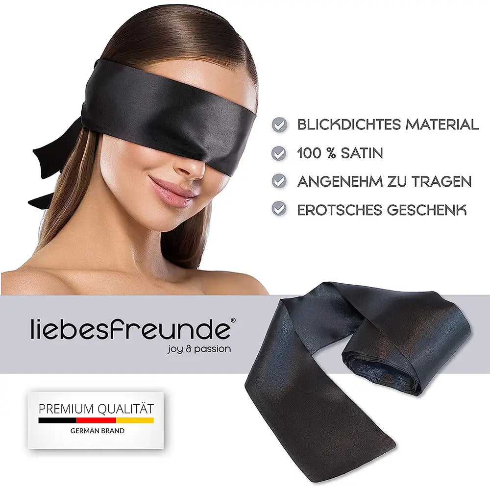 liebesfreunde® Augenbinde Sex-Spielzeug für Paare - Schöne Erotik Augenmaske Sex Geschenk aus Satin I Blindfold Maske zum Fesseln, schwarz