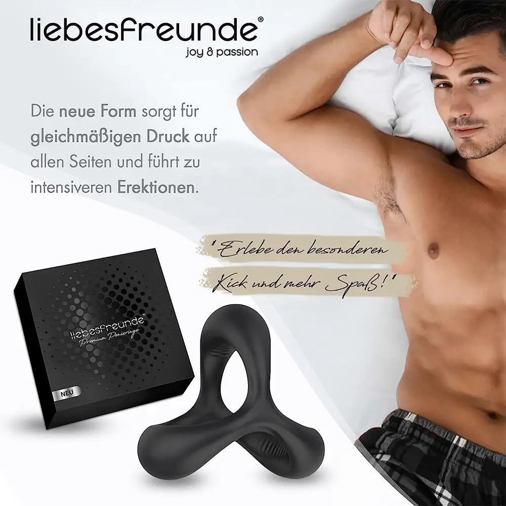 liebesfreunde® Dual Penisring Sex-Spielzeug für Männer - Cockring und Hodenring Sextoy für eine extrem starke Erektion Schwarz