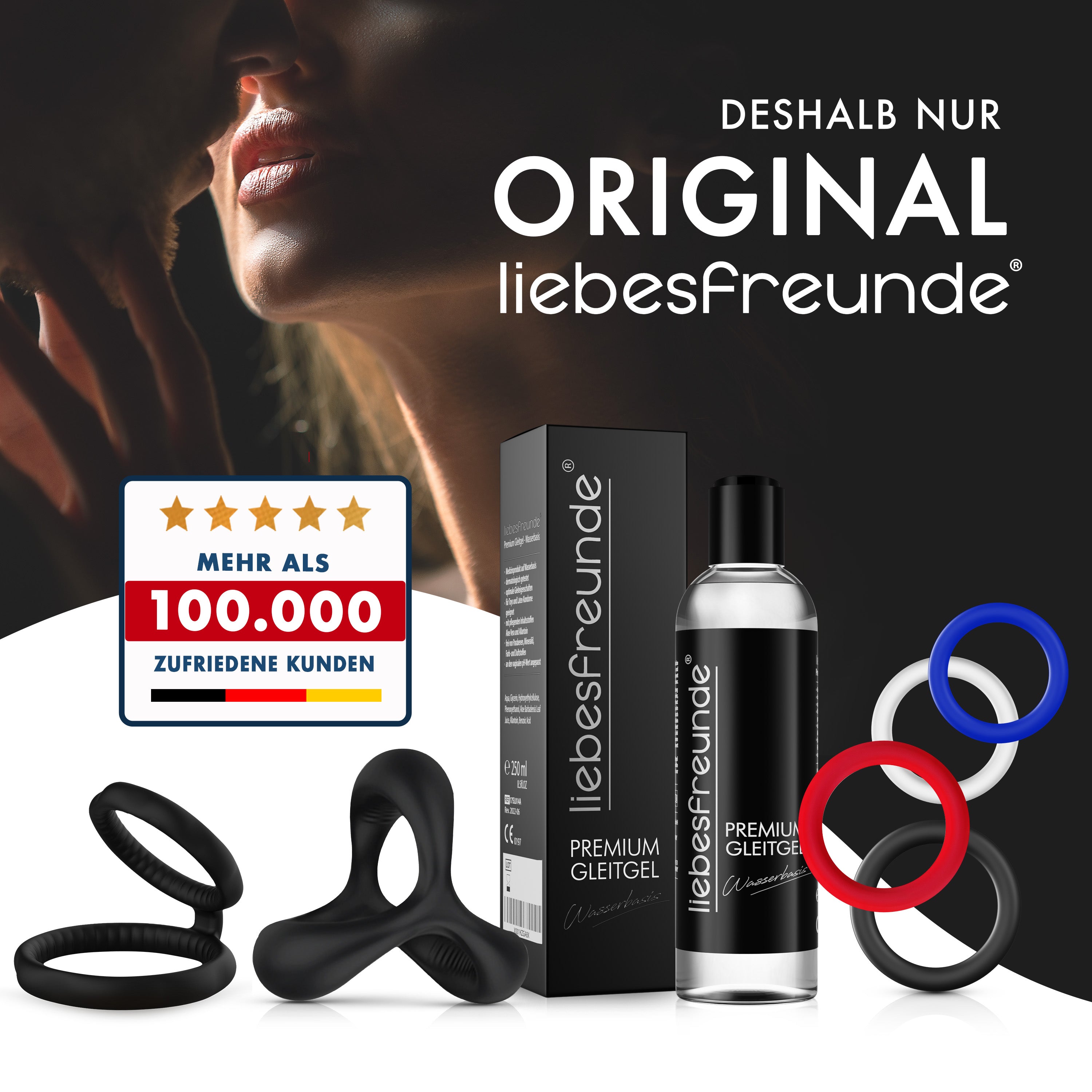 liebesfreunde® Penisring Set - Cockring Sexspielzeug für Paare zur Potenzsteigerung (schwarz)