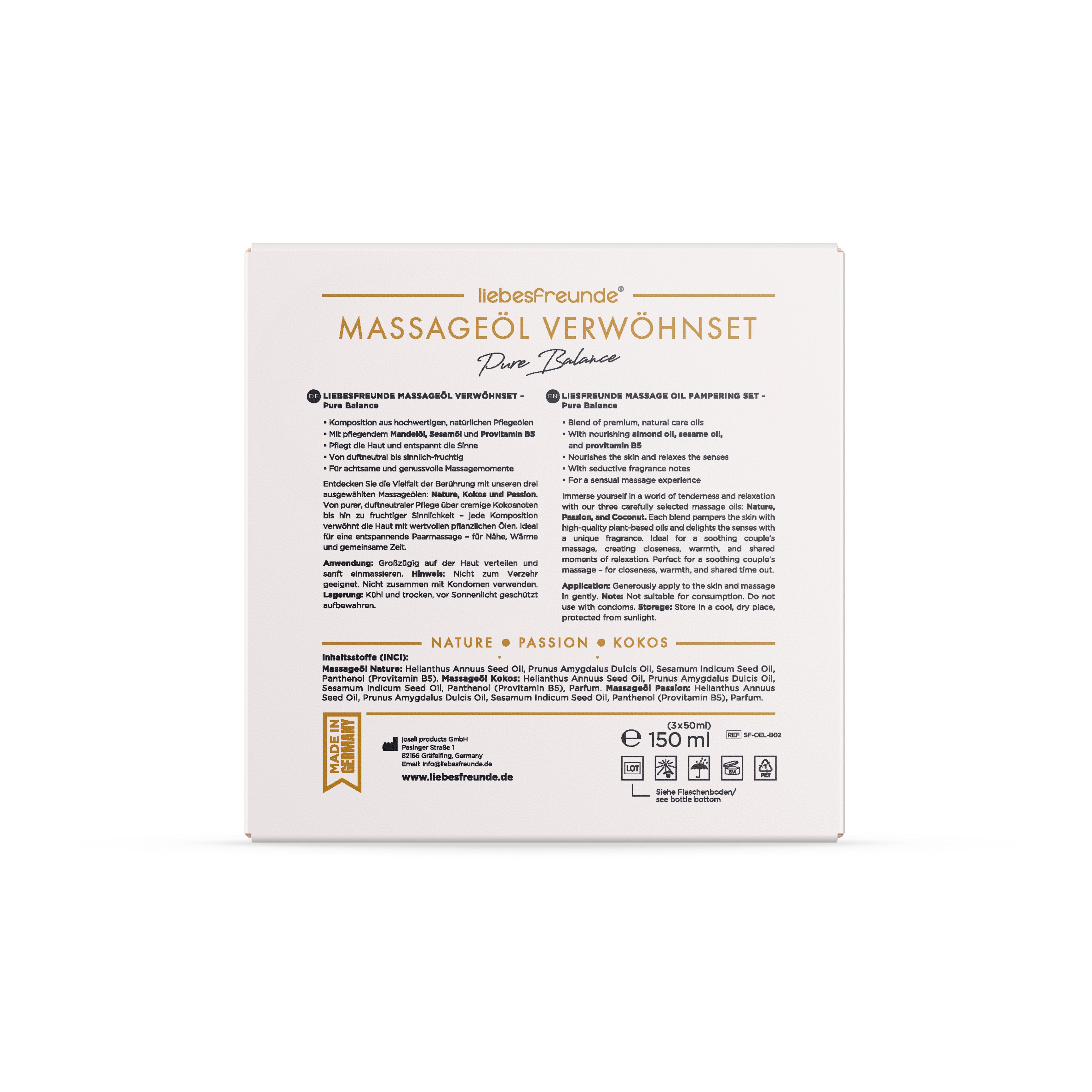 Liebesfreunde Massageöl Geschenkset Pure Balance, 3 x 50 ml