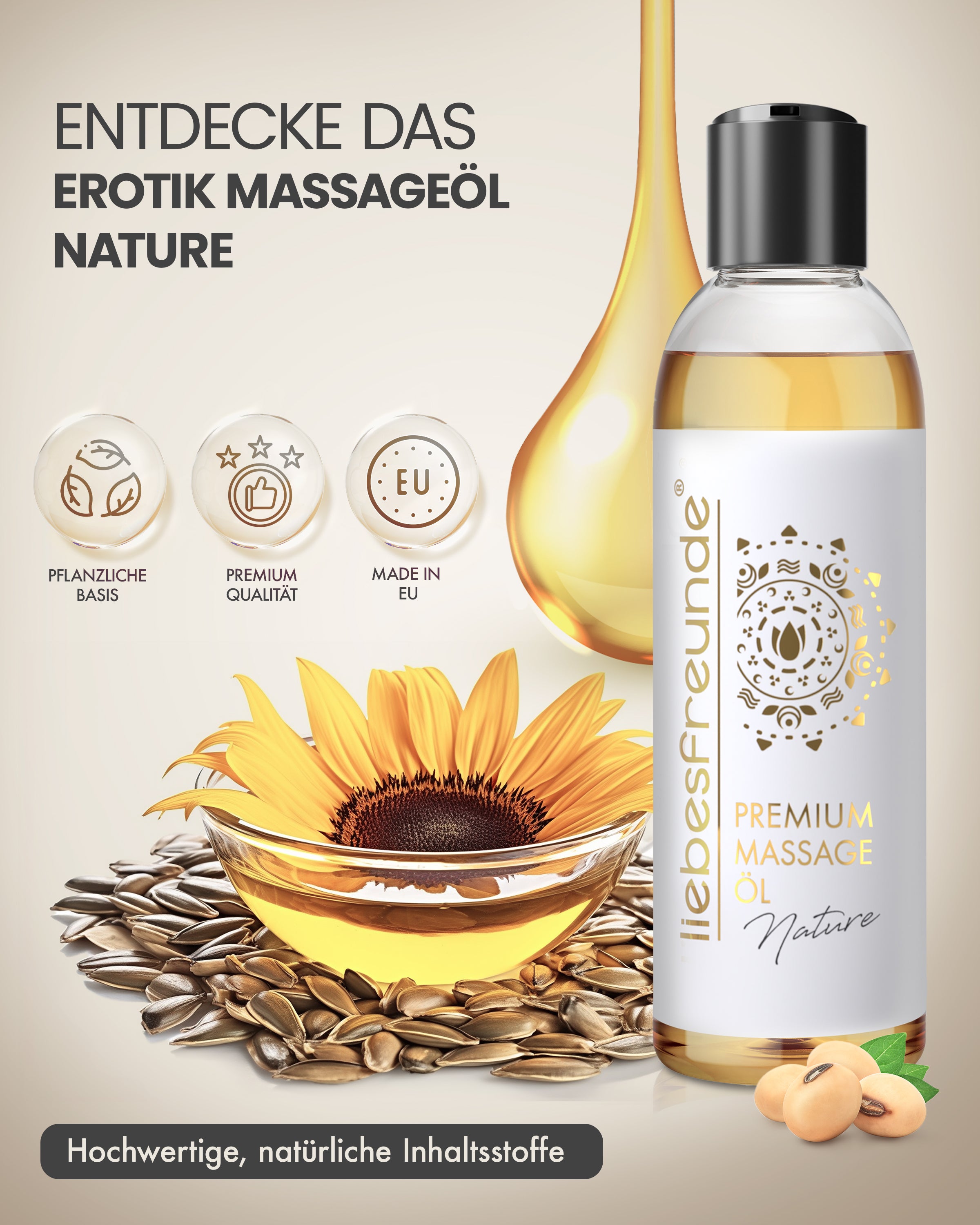 liebesfreunde® Massageöl Nature - Sinnliches Massage Öl zur Entspannung für Paare, 150 ml
