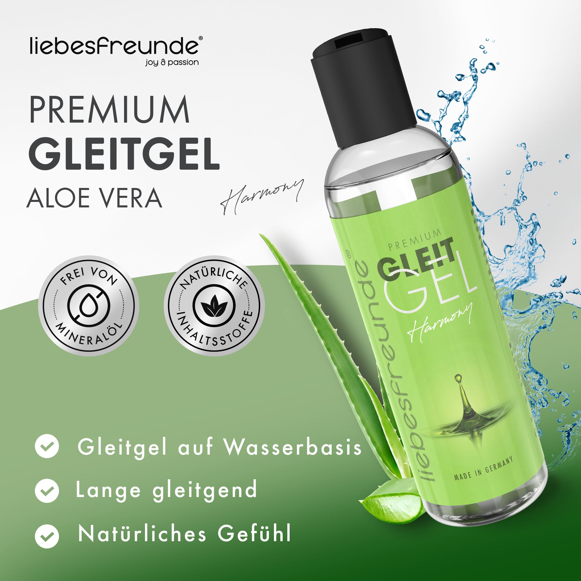 Liebesfreunde Gleitgel Harmony mit pflegende Aloe Vera - Wasserbasis, 150 ml