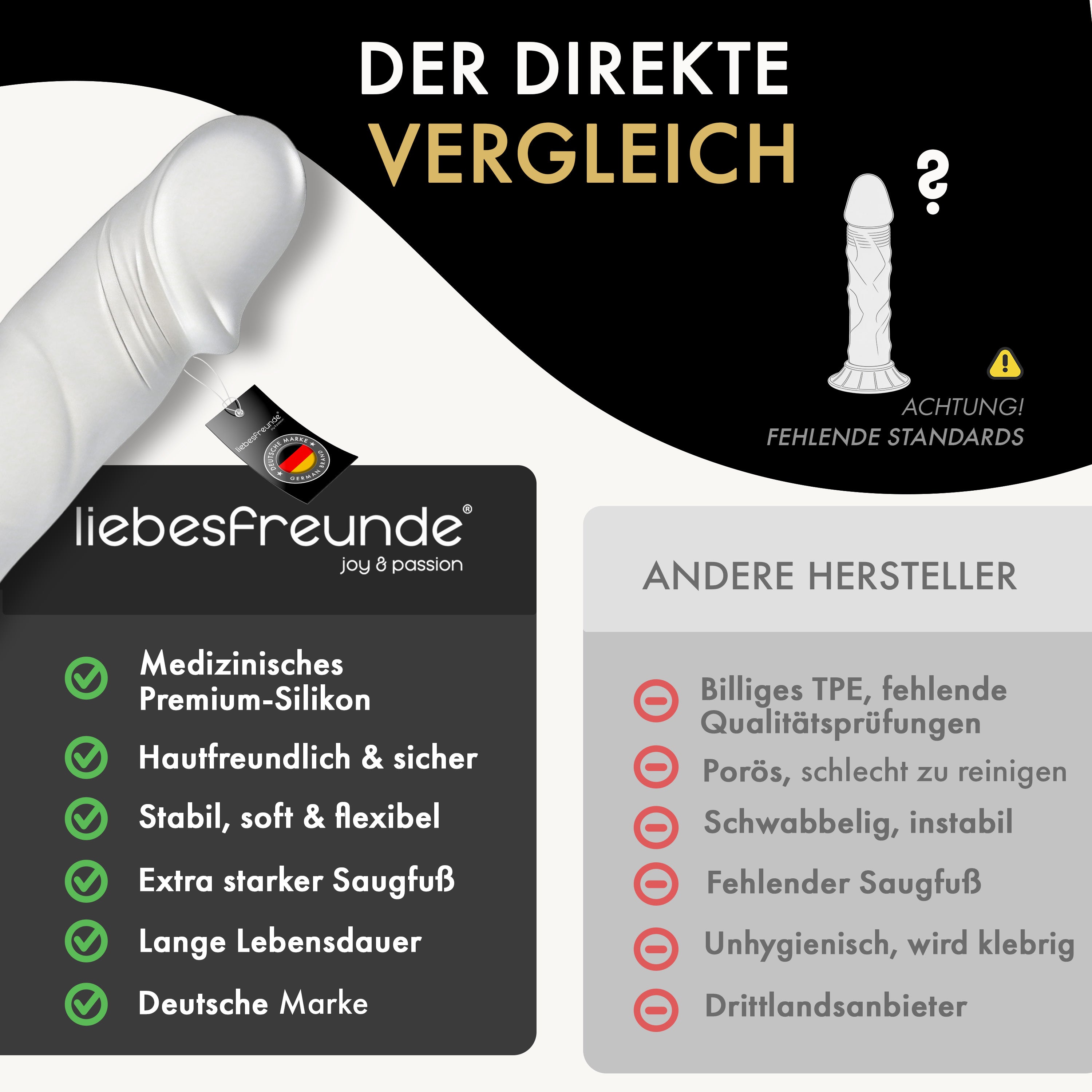 Liebesfreunde Real Touch Dildo 'Pure Lover', opalweiß