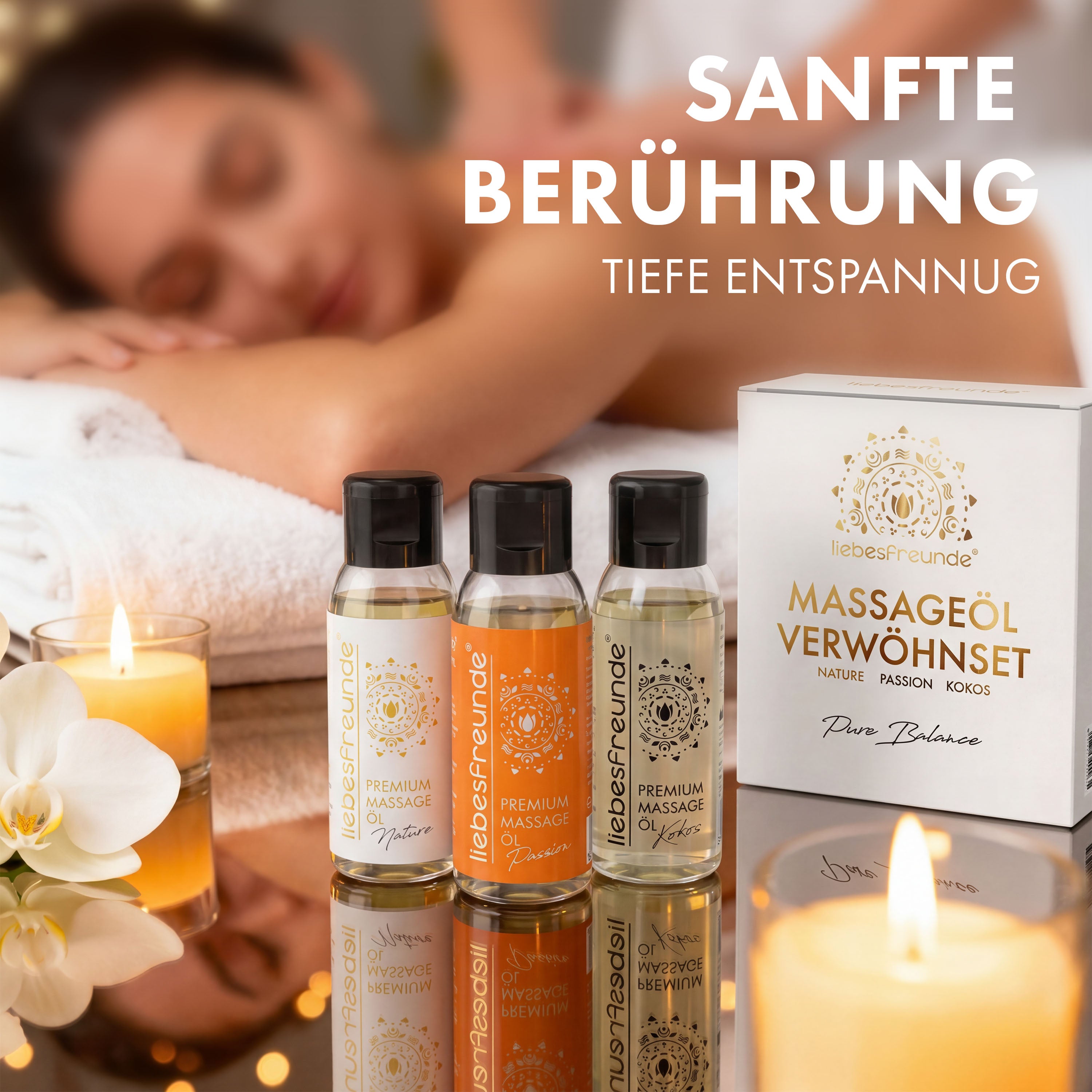 Liebesfreunde Massageöl Geschenkset Pure Balance, 3 x 50 ml