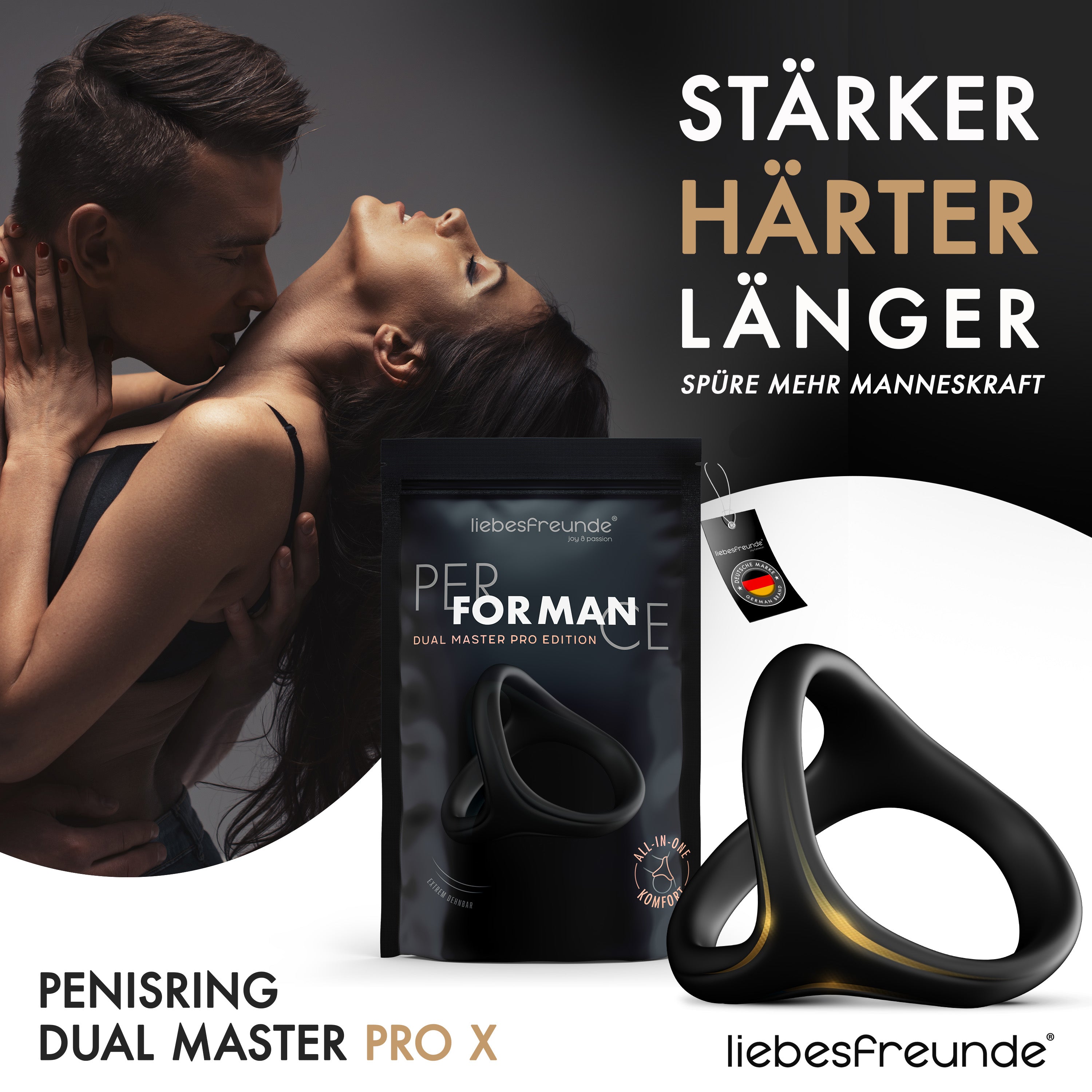 Liebesfreunde Dual Master Pro X Penisring, schwarz