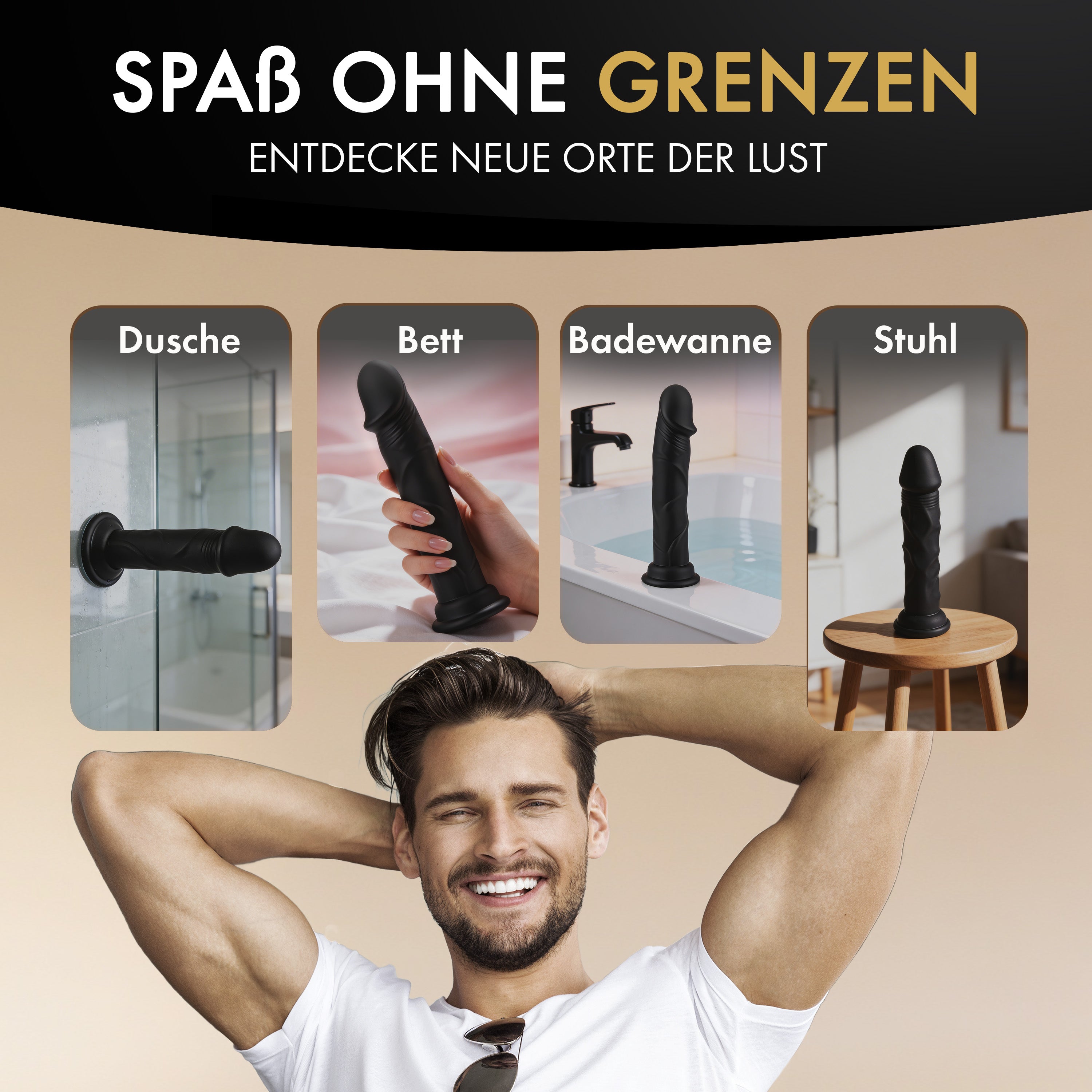 Liebesfreunde Real Touch Dildo 'Pure Lover', schwarz