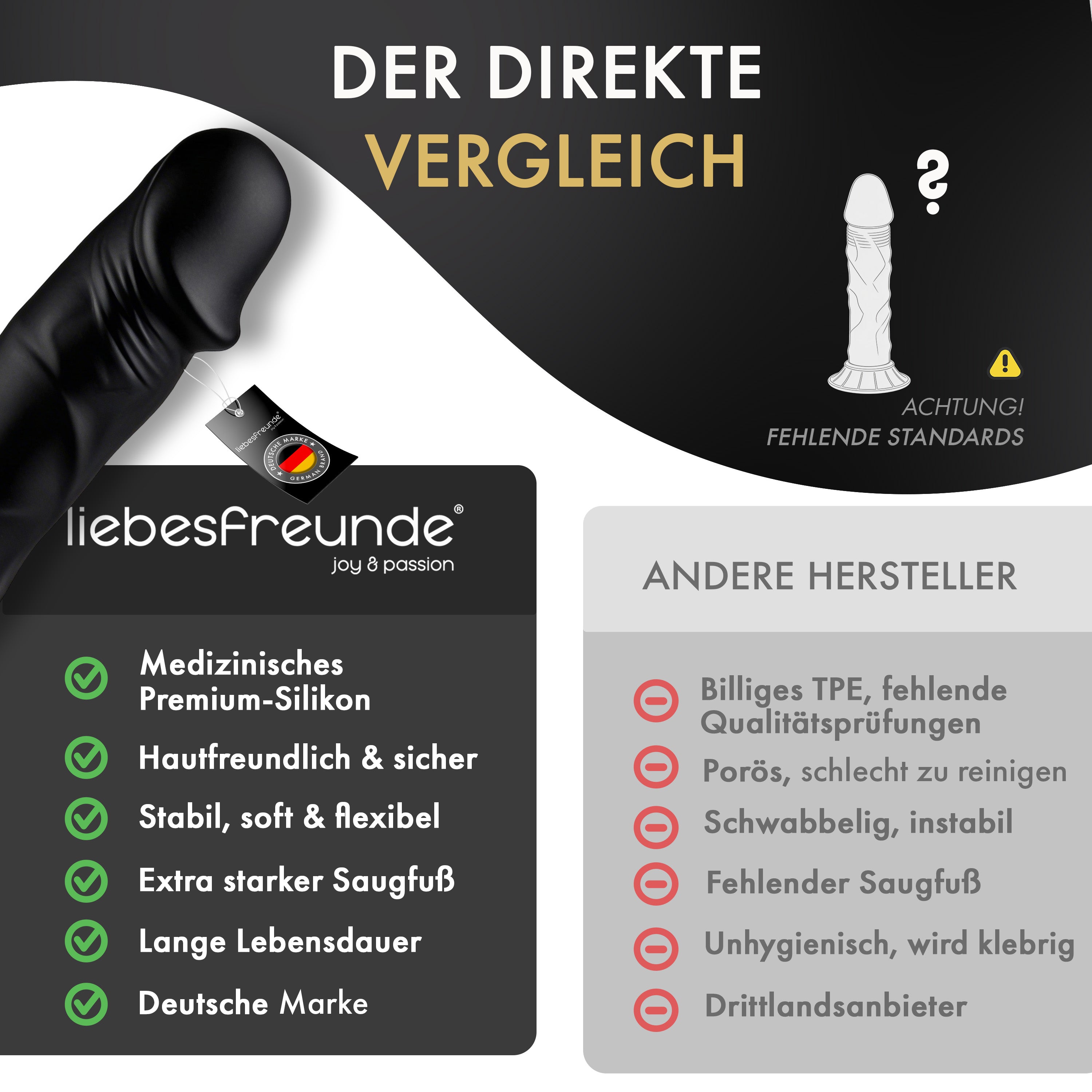 Liebesfreunde Real Touch Dildo 'Pure Lover', schwarz